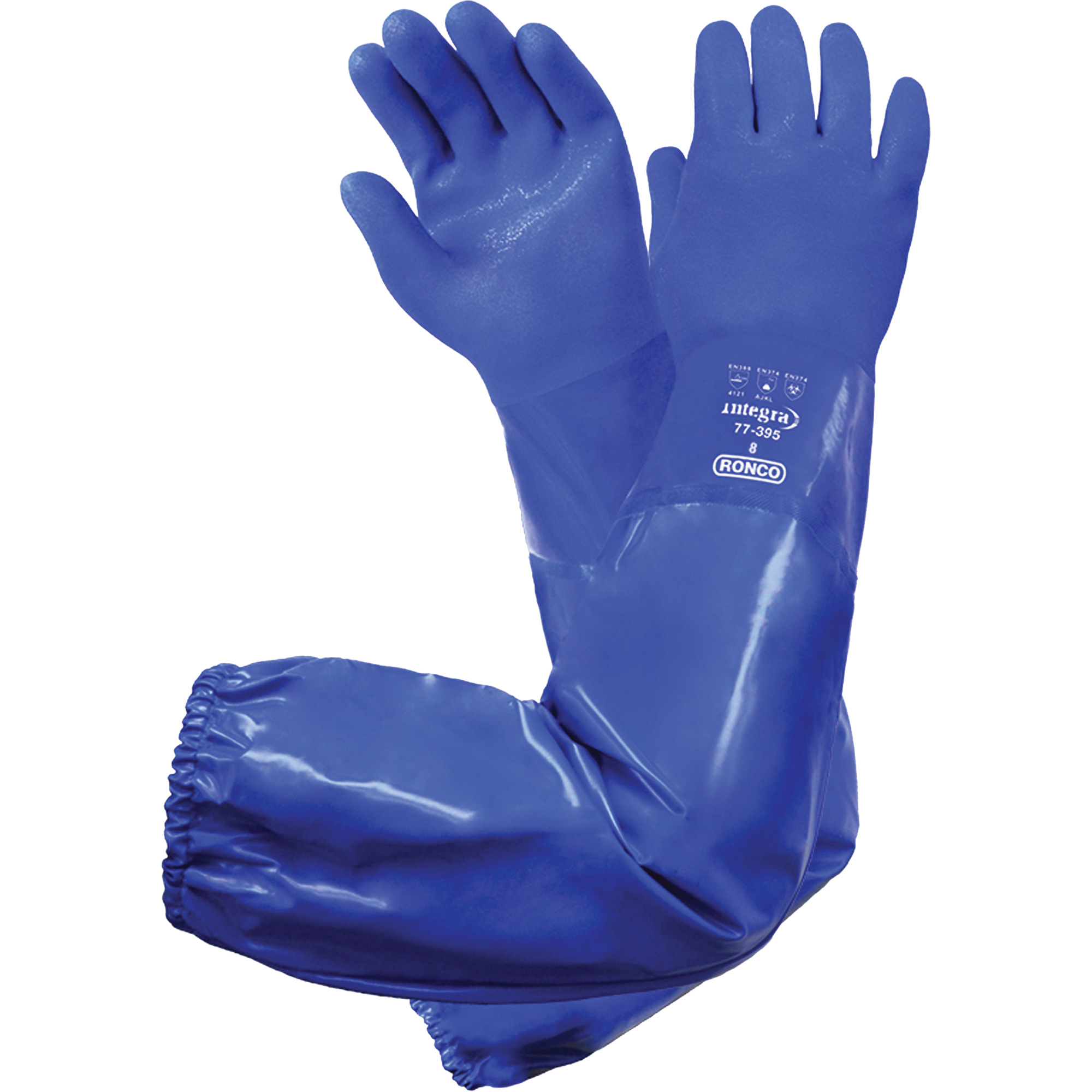 Gants triples enduits résistants aux produits chimiques IntegraMC 77-395, Taille 10, 28" lo, PVC, Doublure en Coton