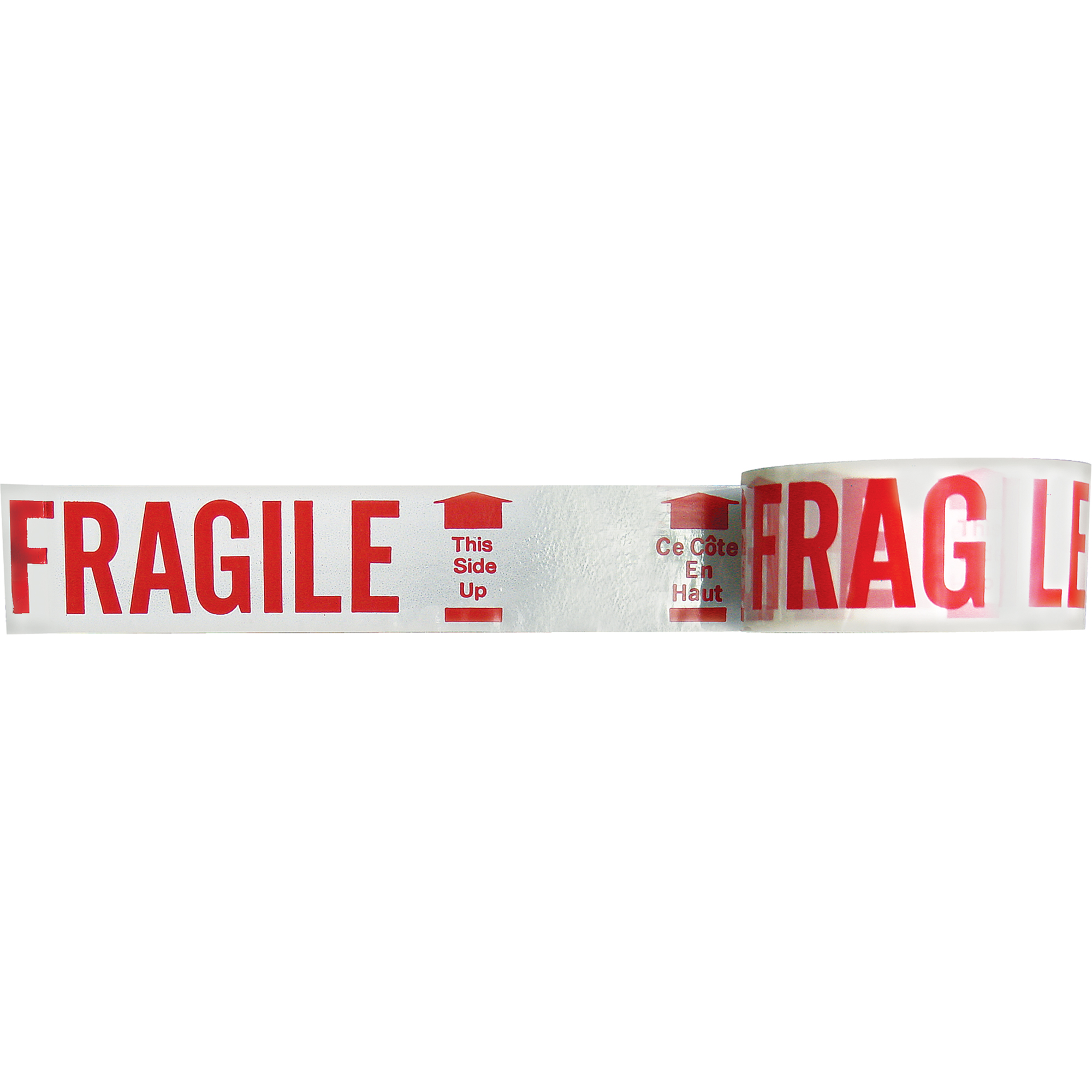 Ruban imprimé bilingue – Fragile ce côté en haut, Rouge/blanc