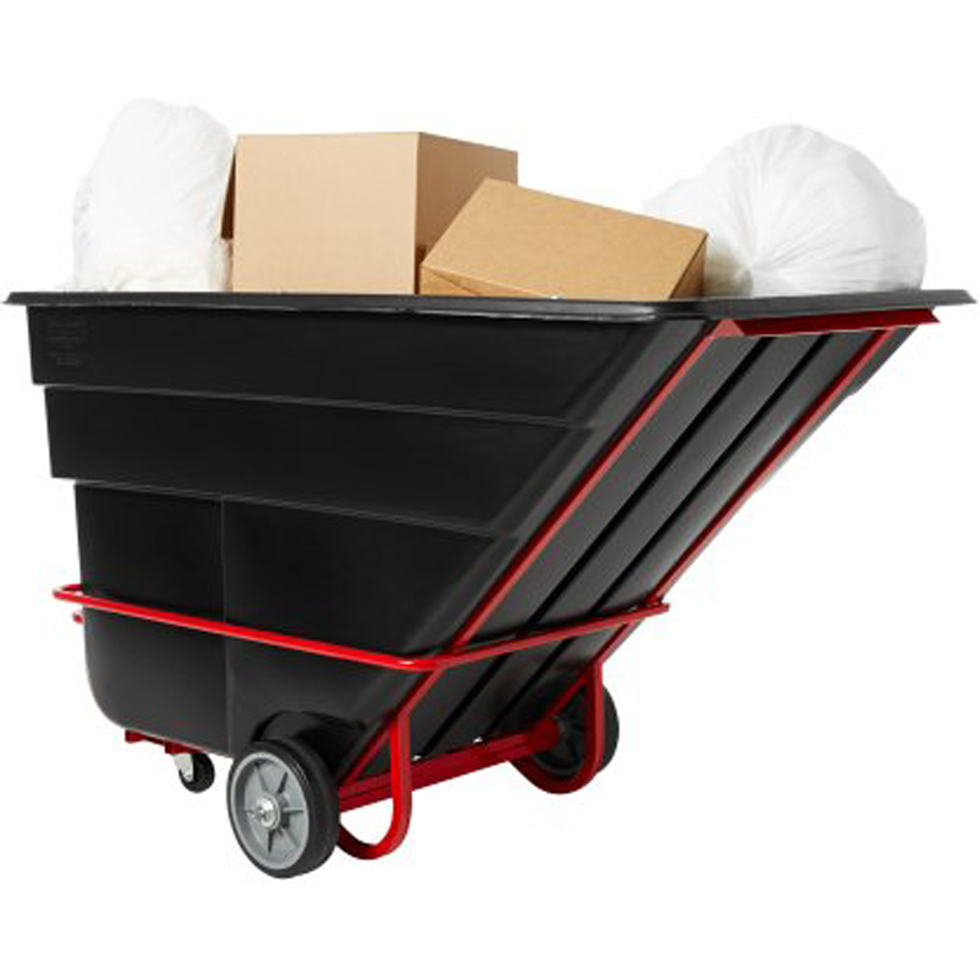 Chariot basculeur en acier, Plastique recyclé noir, 1/2 vg³, Capacité de charge de 1400 lb