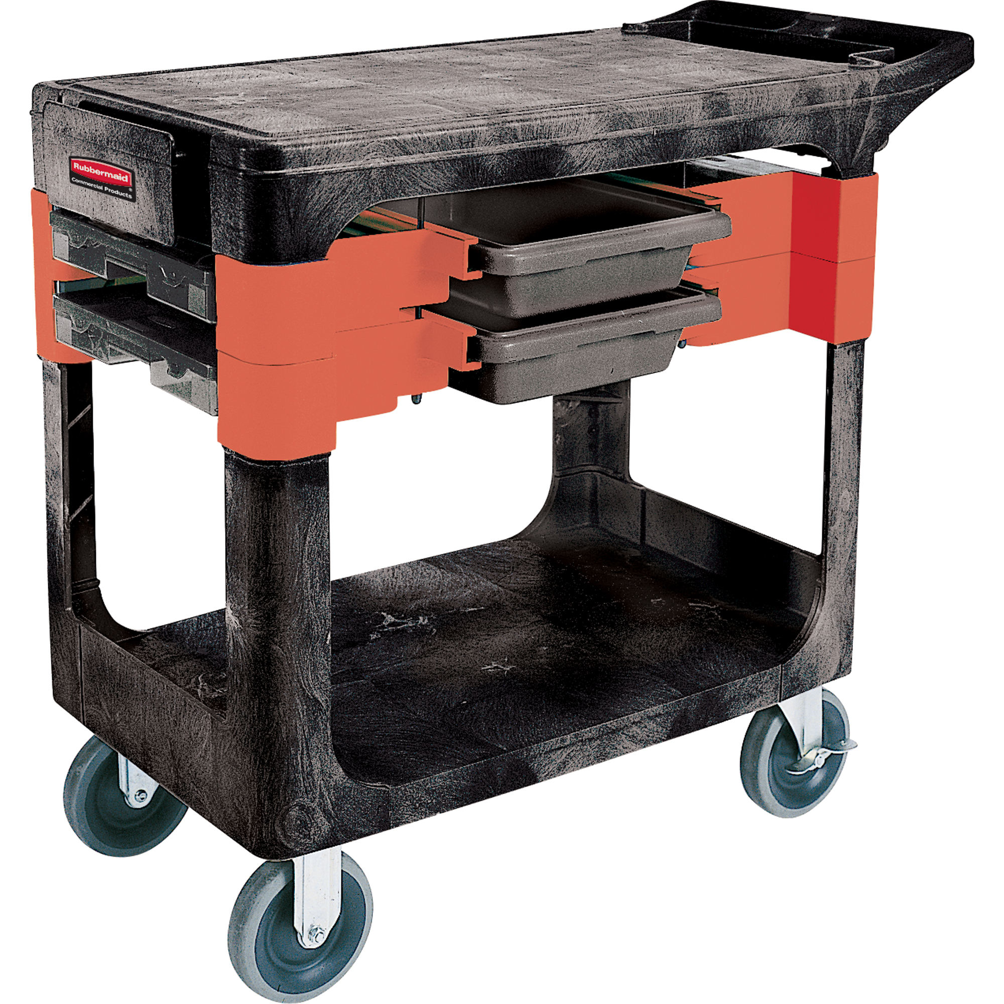 Chariots à outils d'entretien, 2 tiroirs, 38" lo x 19-1/4" la x 33-3/8" h, Noir