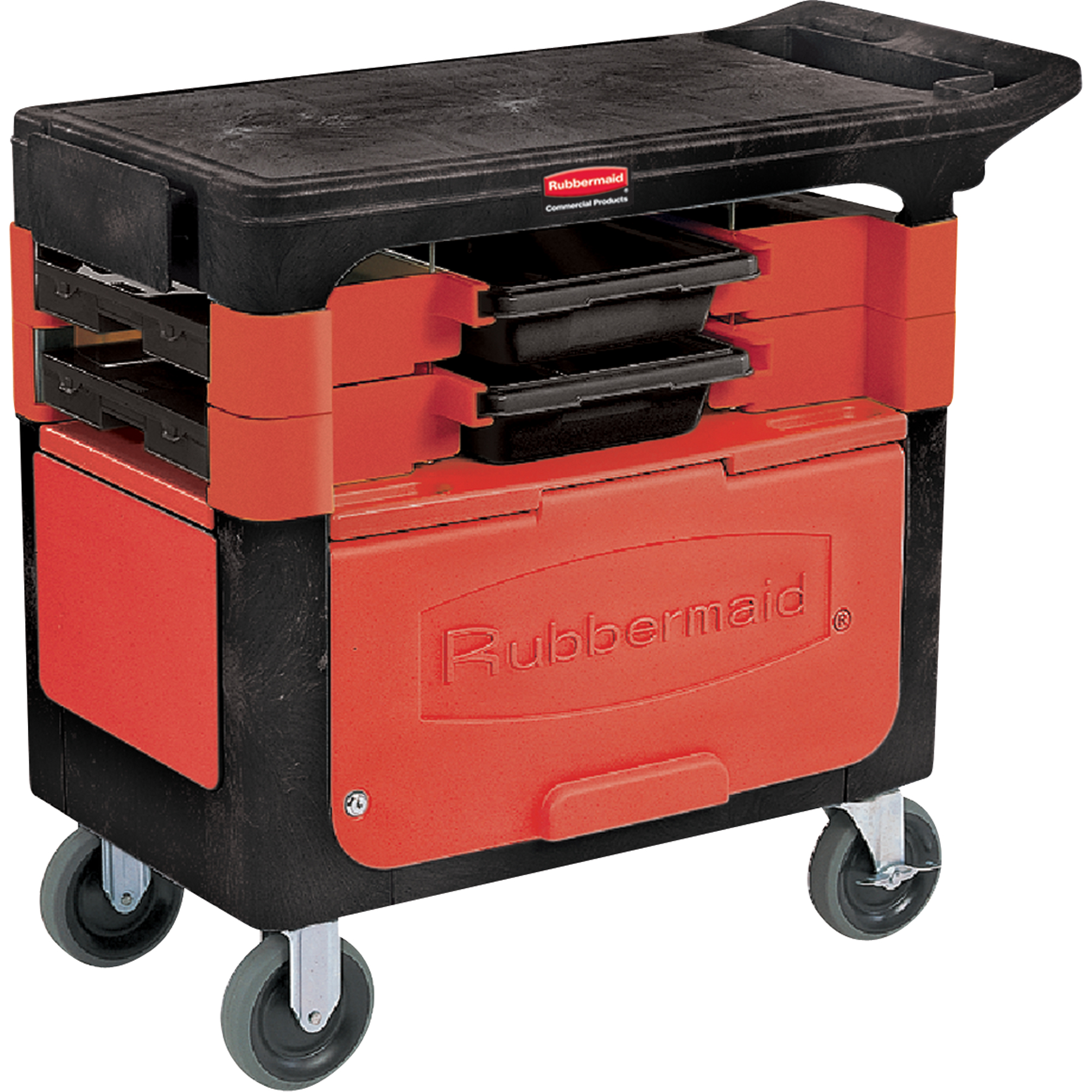 Chariots de travail Trades a/compartiment, 2 tiroirs, 38" lo x 19-1/4" la x 33-3/8" h, Noir