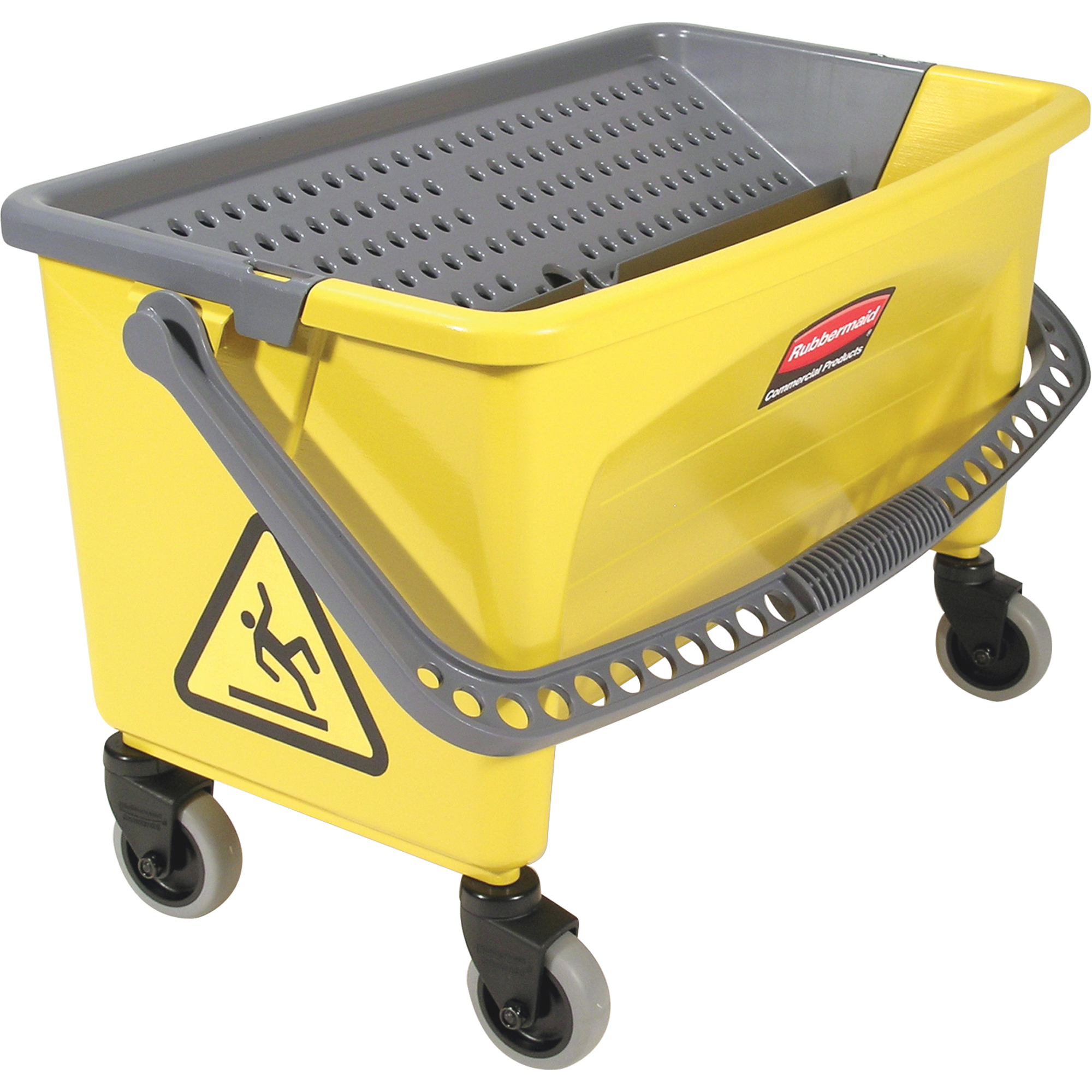 Seaux avec plaque essoreuse pour produits en microfibres, Pression vers le bas, 10,75 gal. US (43 Quart), Jaune