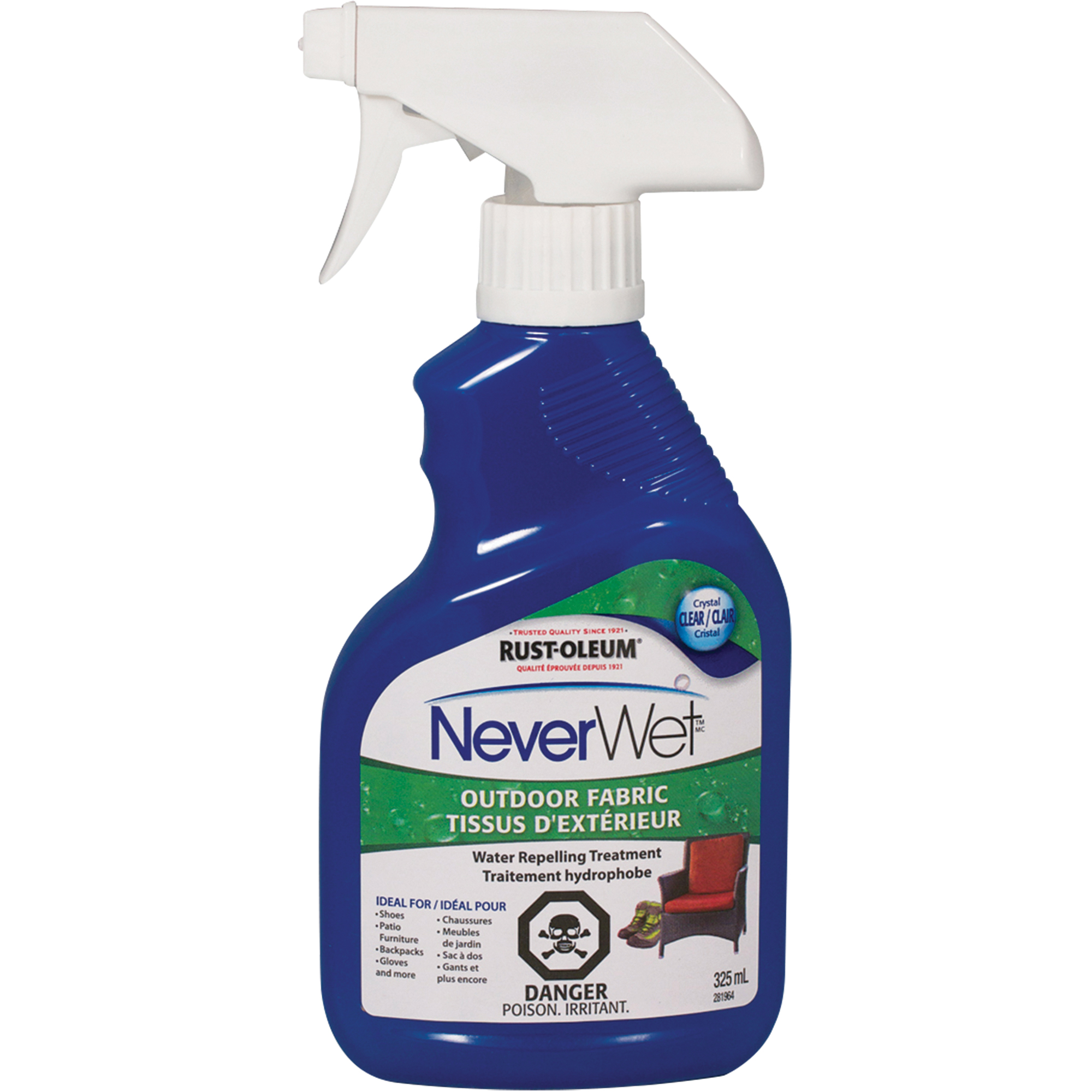 Aérosol NeverWetMD pour les tissus, 325 ml, Bouteille à gâchette, Transparent