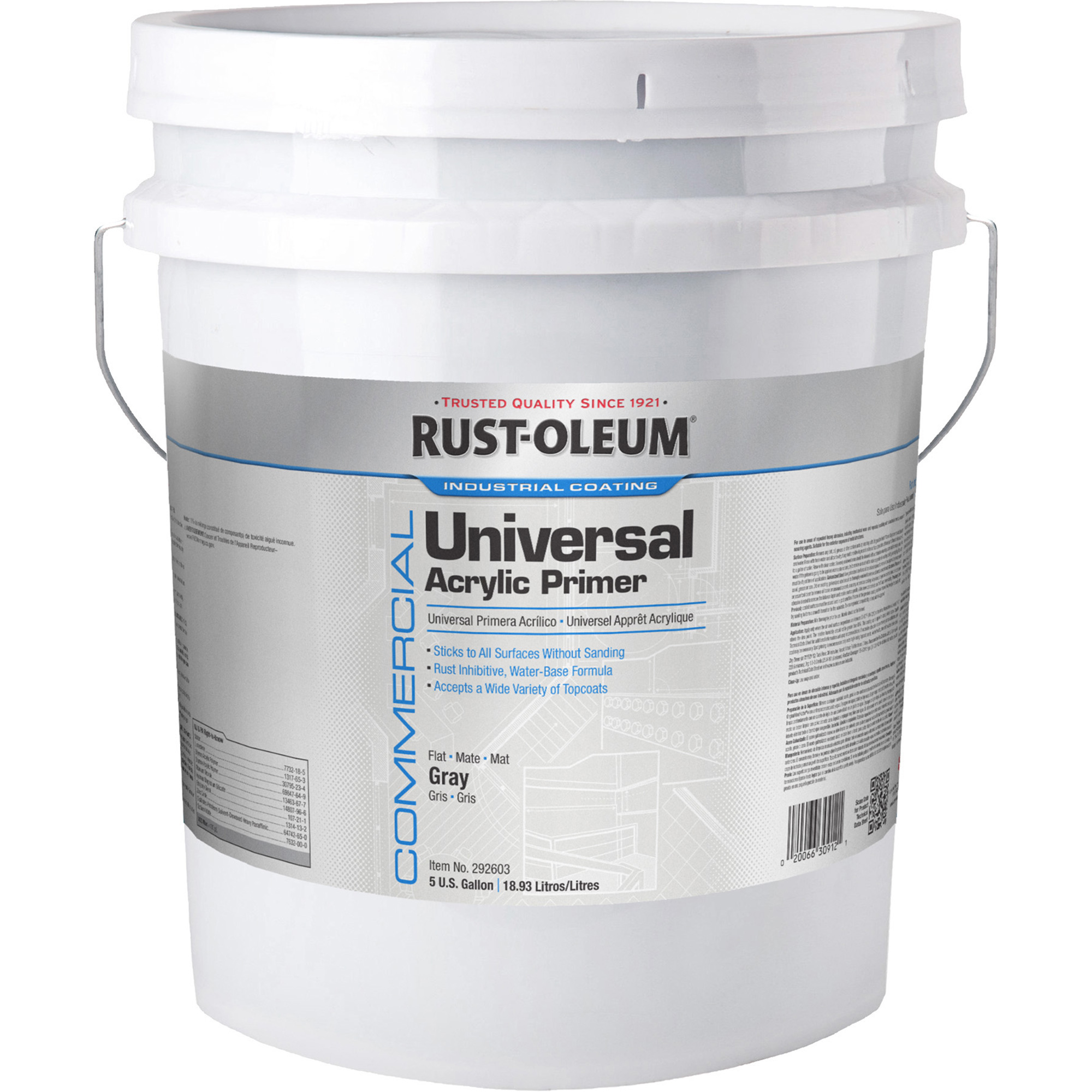 Apprêt acrylique universel de qualité professionnelle, Gris, Plat, 5 gal., Seau