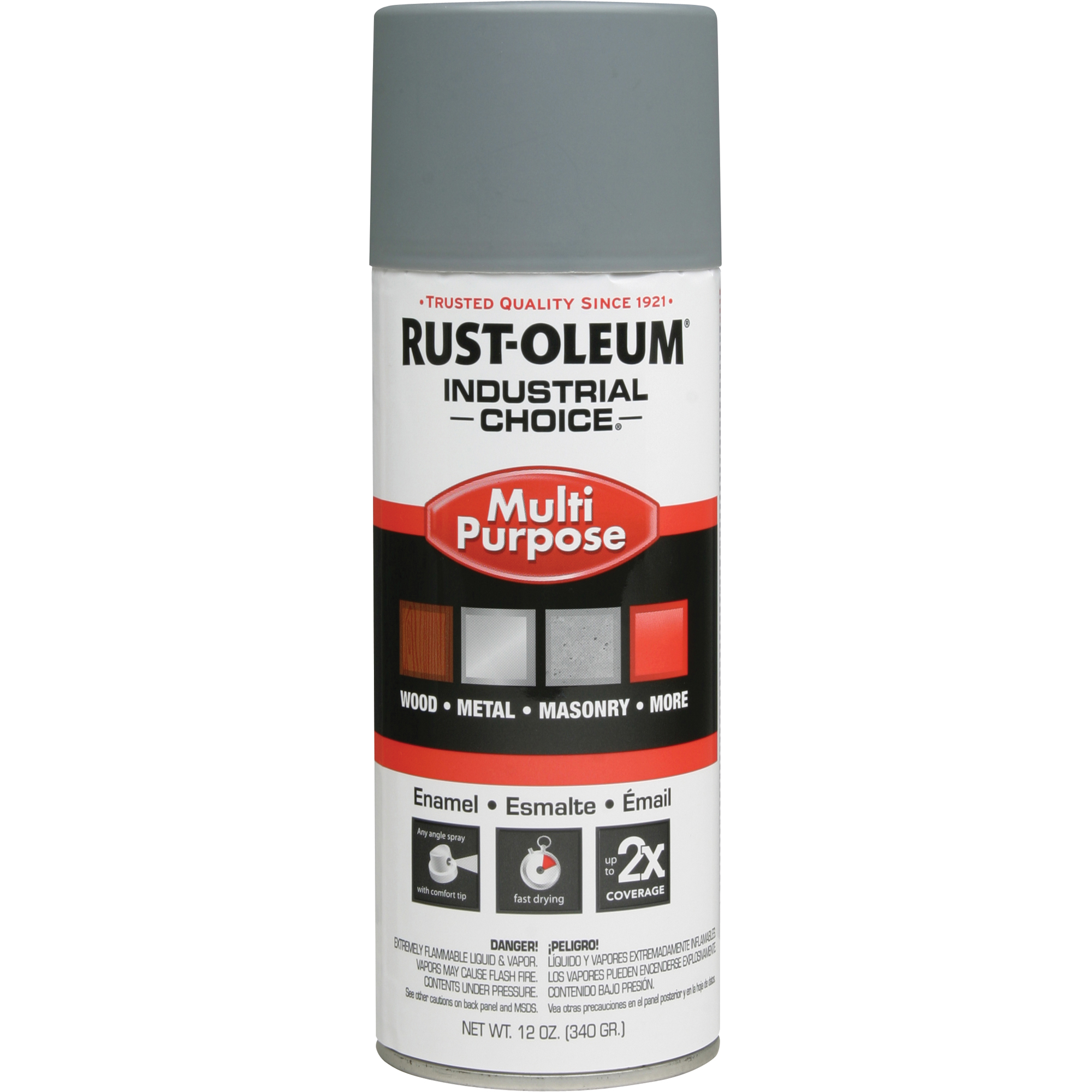 Apprêt peinture-émail en aérosol système 1600 Industrial ChoiceMD, Gris, Très mat, 12 oz, Canette aérosol
