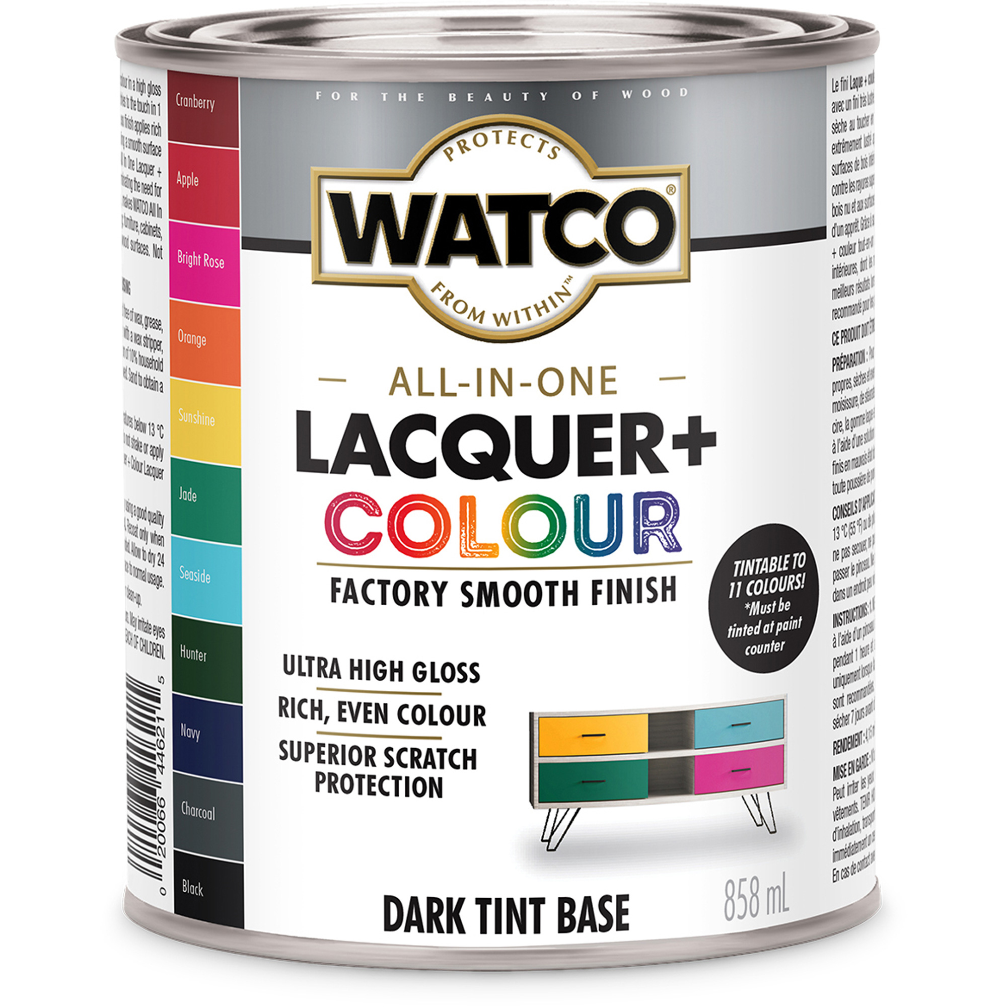 Composant de base foncé pour finition laquée + couleur tout-en-un WatcoMD, 946 ml, Base à teinte foncée, Très brillant