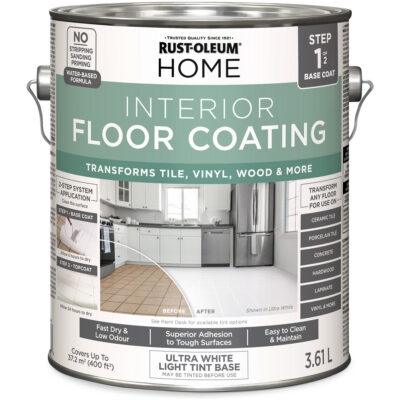 Couche de fond pour système de revêtement de plancher intérieur à la maison, 3,61 L, À l'eau, Très mat, Base à teinter/Blanc