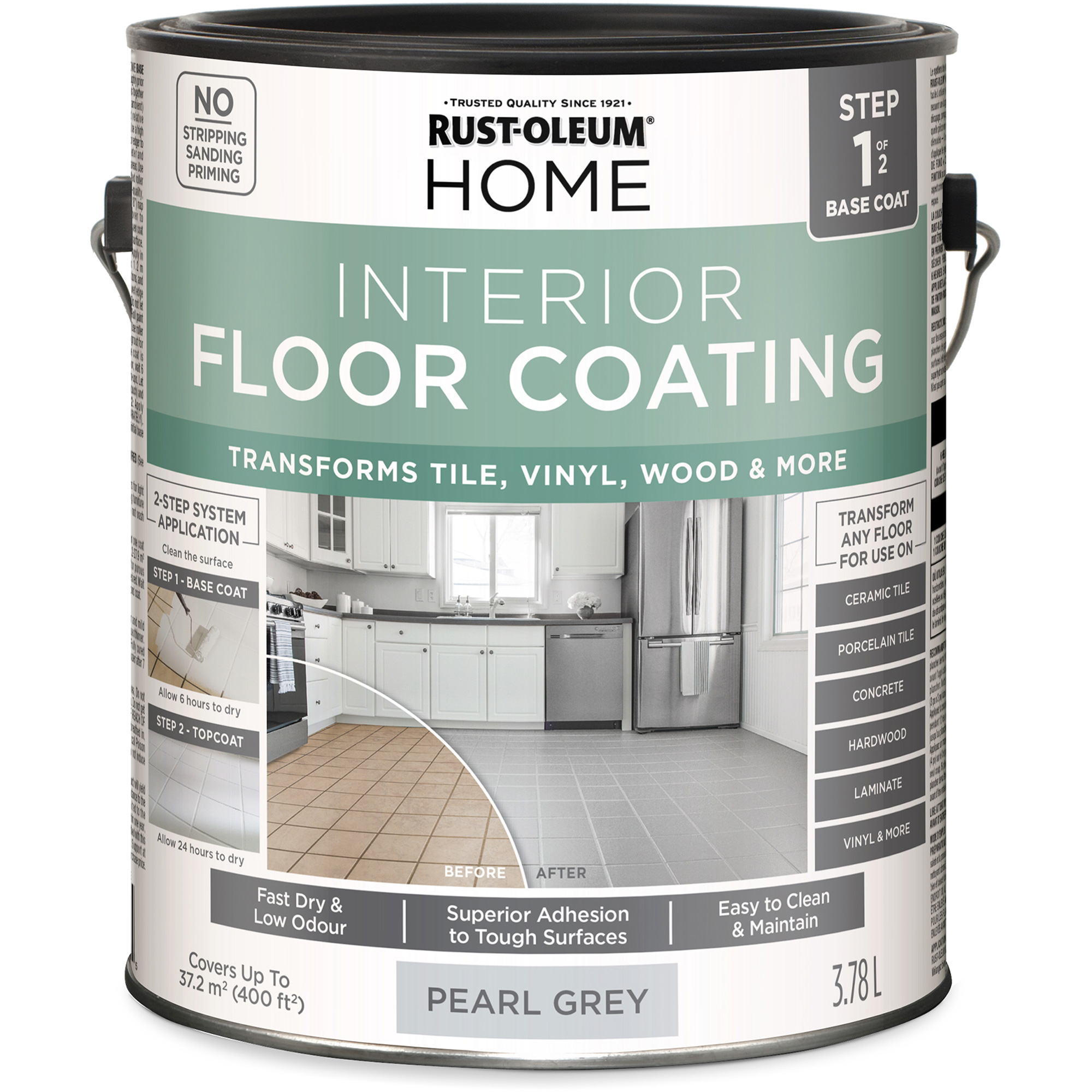 Couche de fond pour système de revêtement de plancher intérieur à la maison, 3,78 L, À l'eau, Très mat, Gris