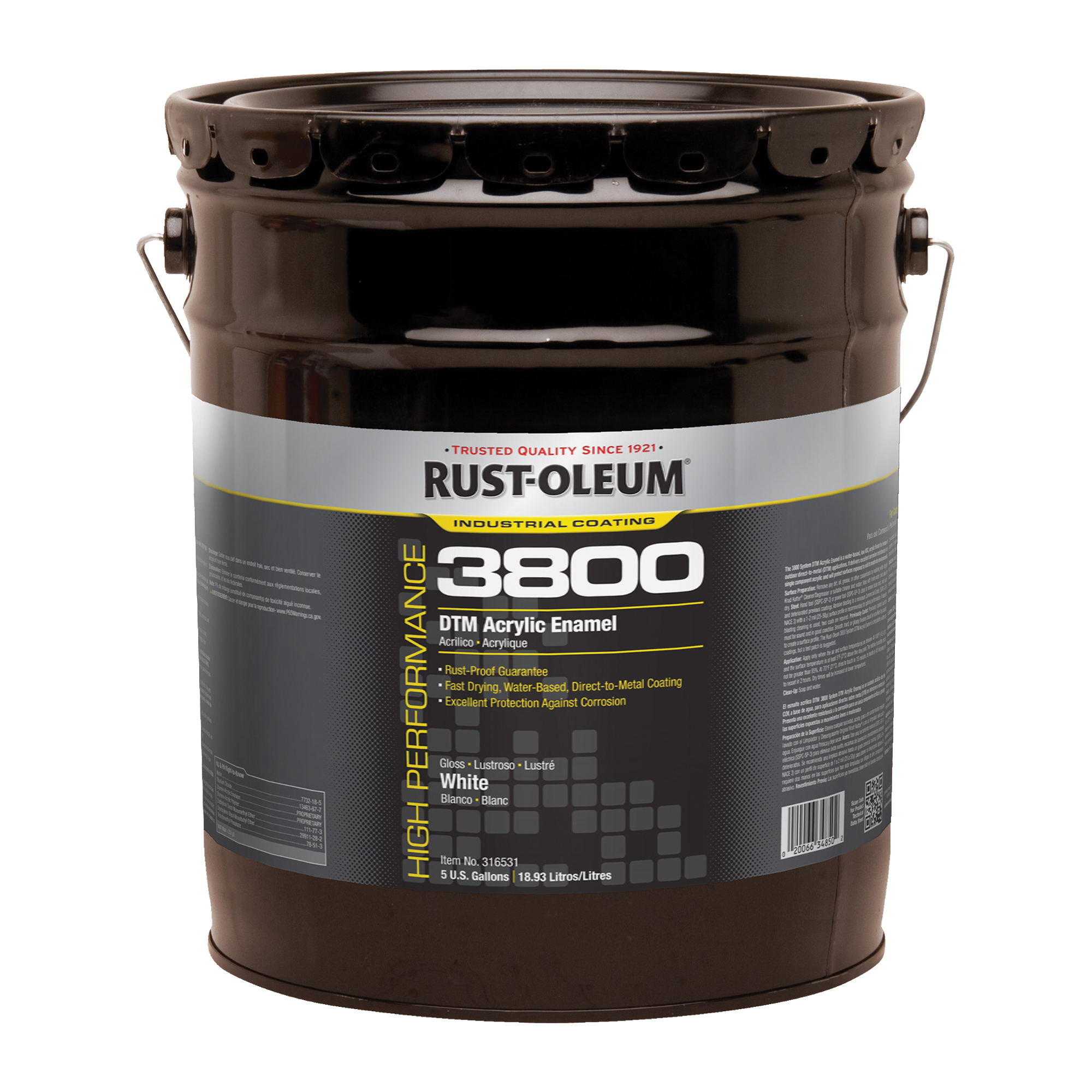 Émail acrylique DTM haute performance 3800, 5 gal., Seau, Blanc