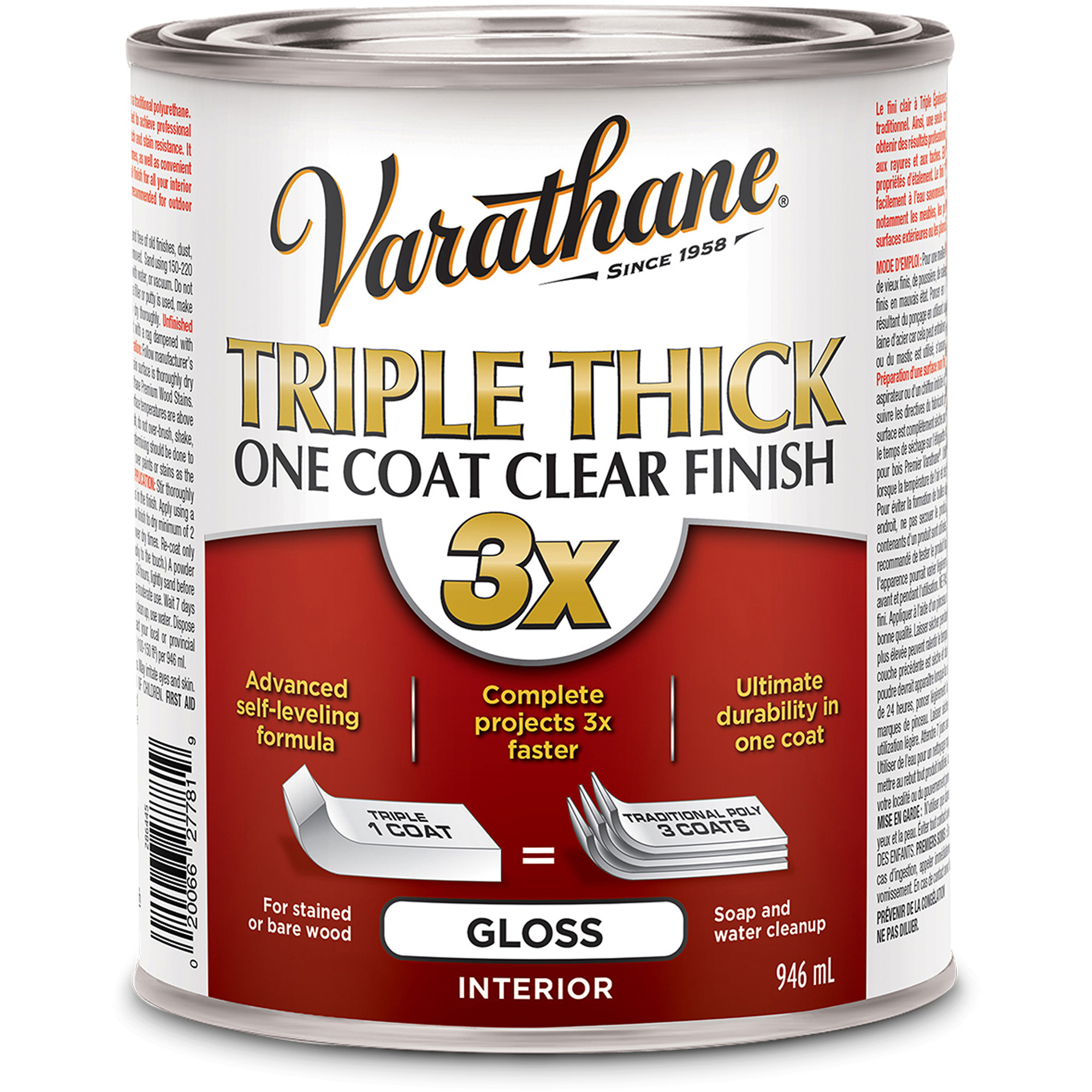 Fini en une couche de triple épaisseur VarathaneMD, 946 ml, Transparent, Brillant