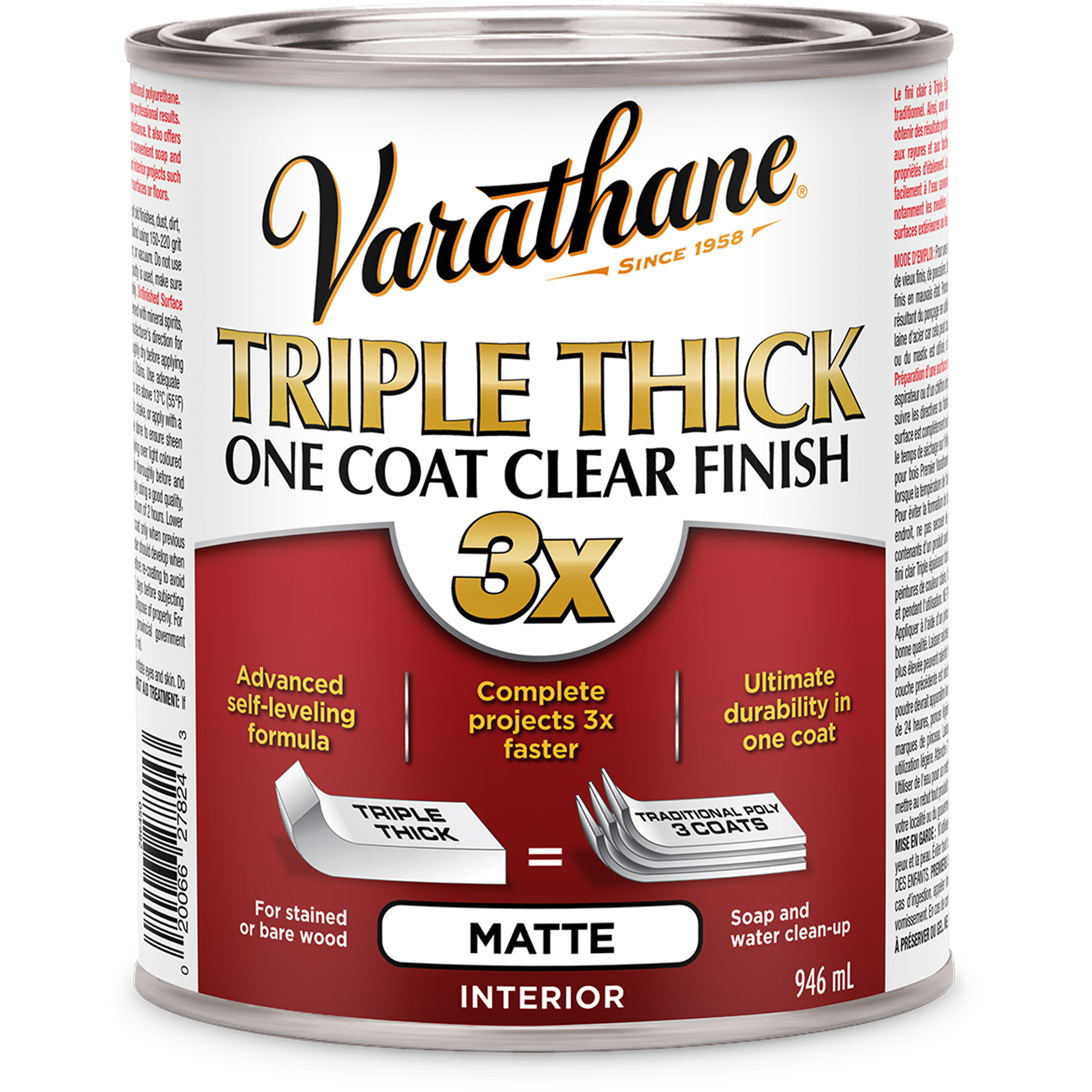 Fini en une couche de triple épaisseur VarathaneMD, 946 ml, Transparent, Mat