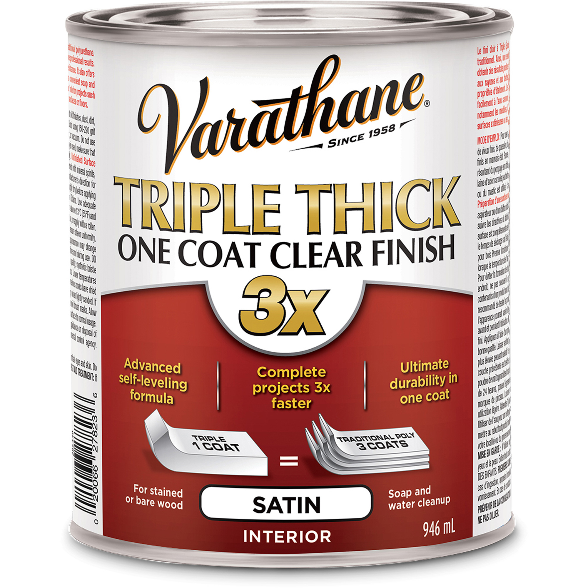Fini en une couche de triple épaisseur VarathaneMD, 946 ml, Transparent, Satin
