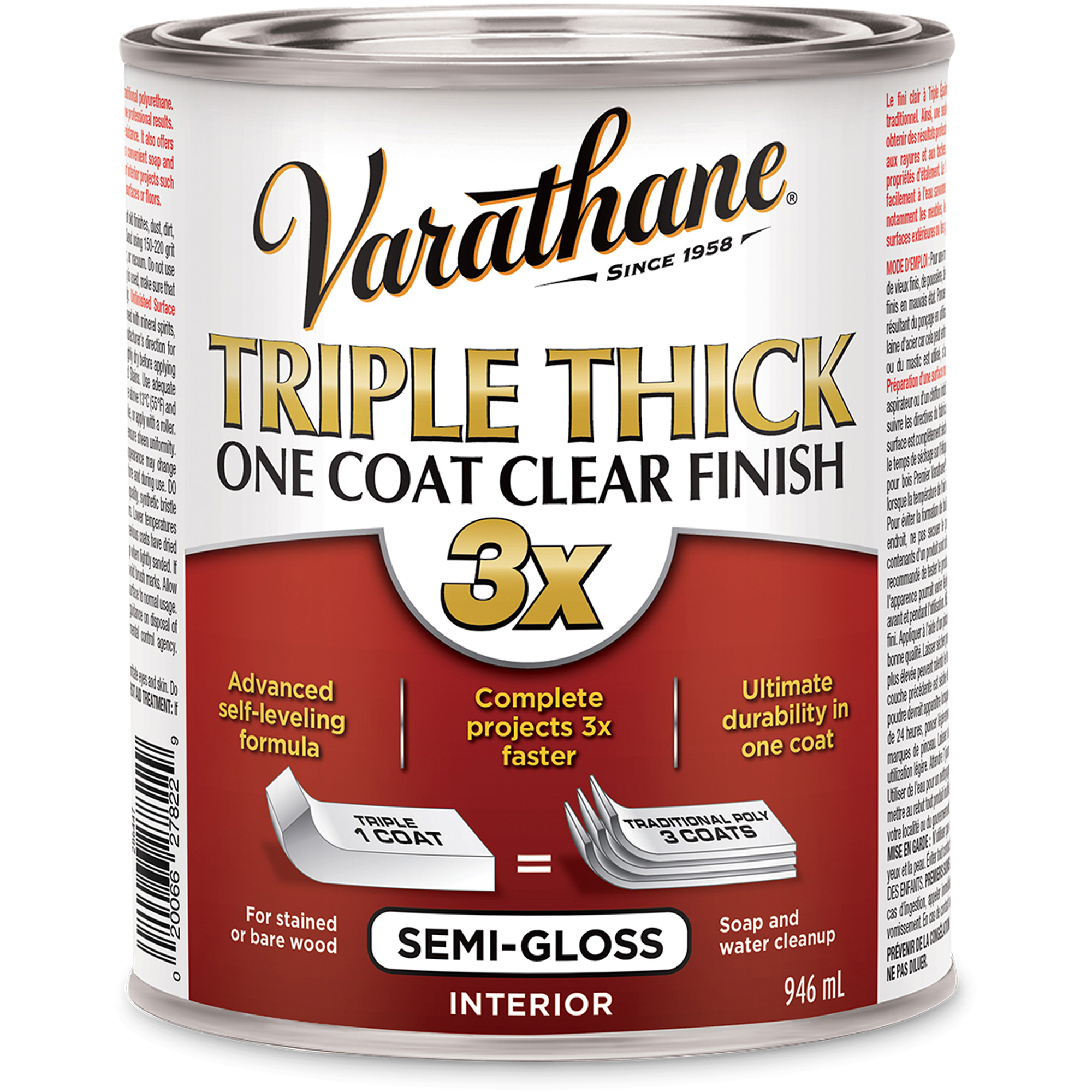 Fini en une couche de triple épaisseur VarathaneMD, 946 ml, Transparent, Semi-brillant