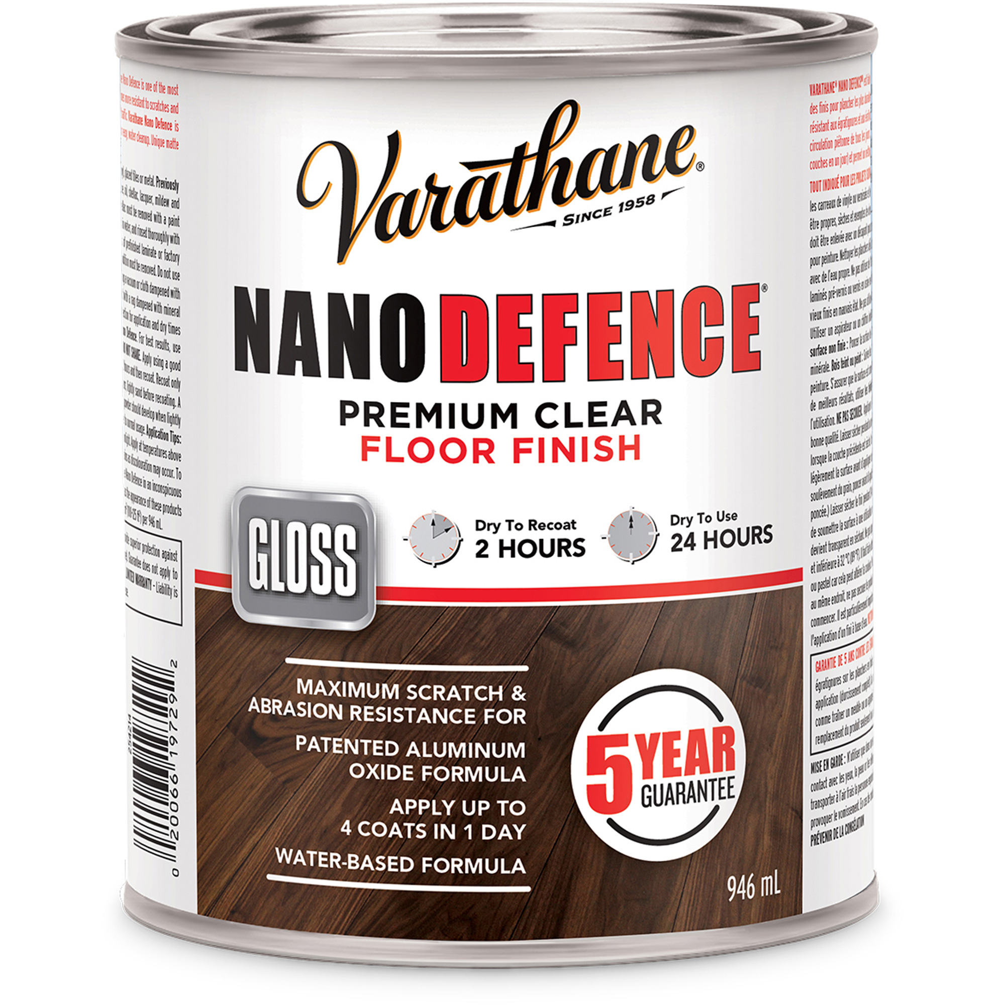 Fini pour planchers de première qualité VarathaneMD Nano DefenceMD, 946 ml, Transparent, Brillant