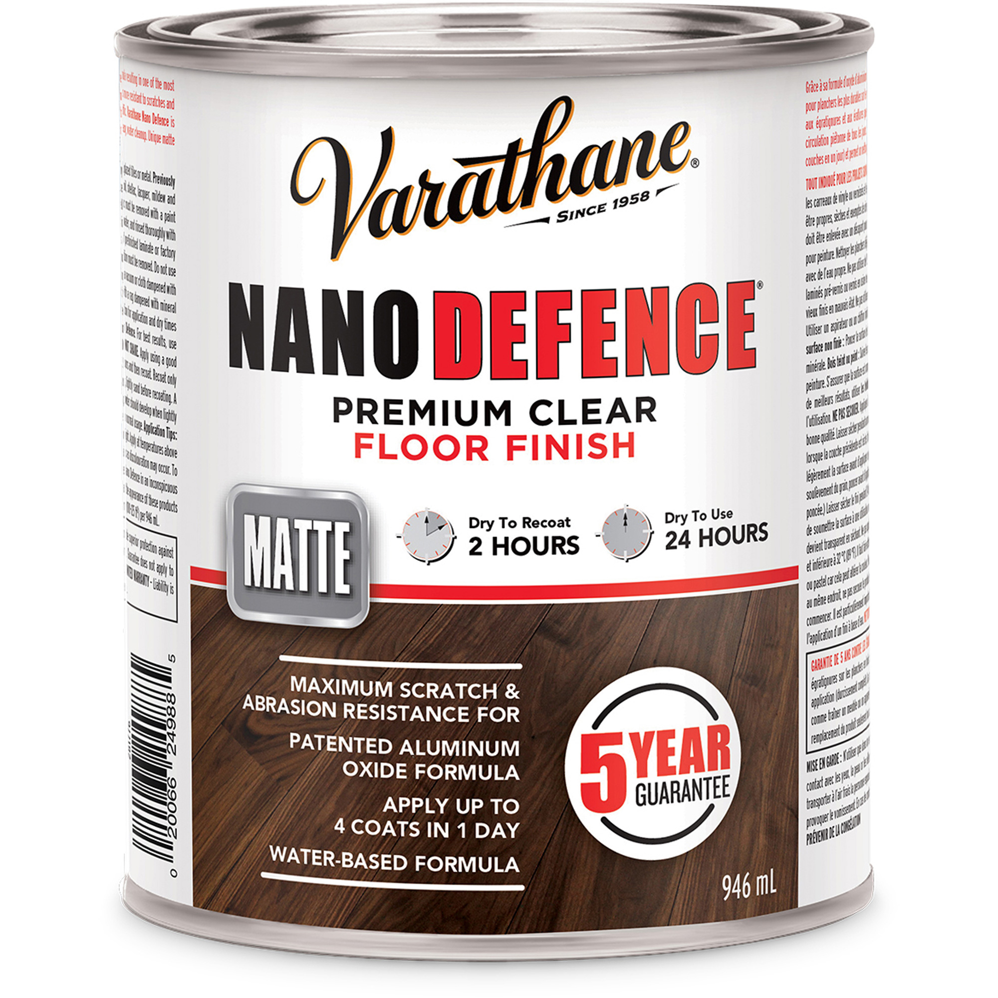 Fini pour planchers de première qualité VarathaneMD Nano DefenceMD, 946 ml, Transparent, Mat
