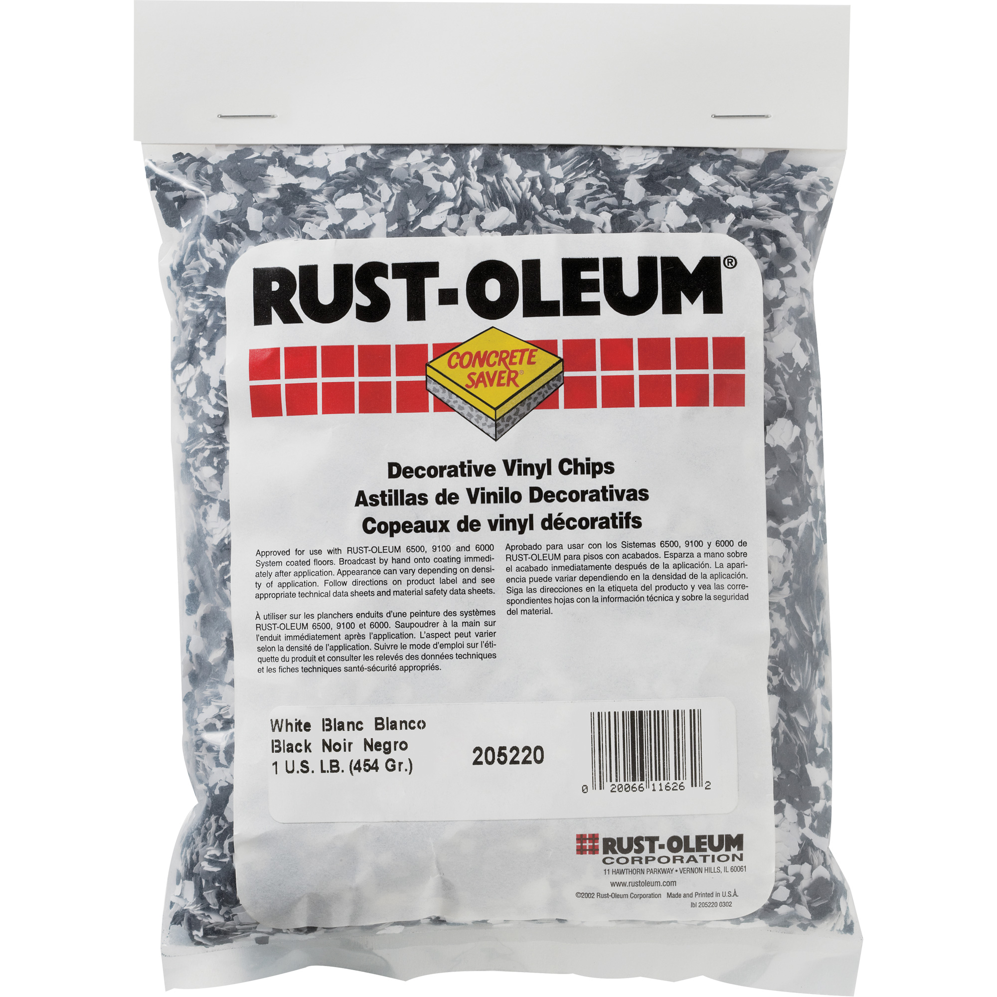 Pastilles de vinyle décoratives Concrete SaverMD, 0,5 kg, Sac, Mélange noir/blanc