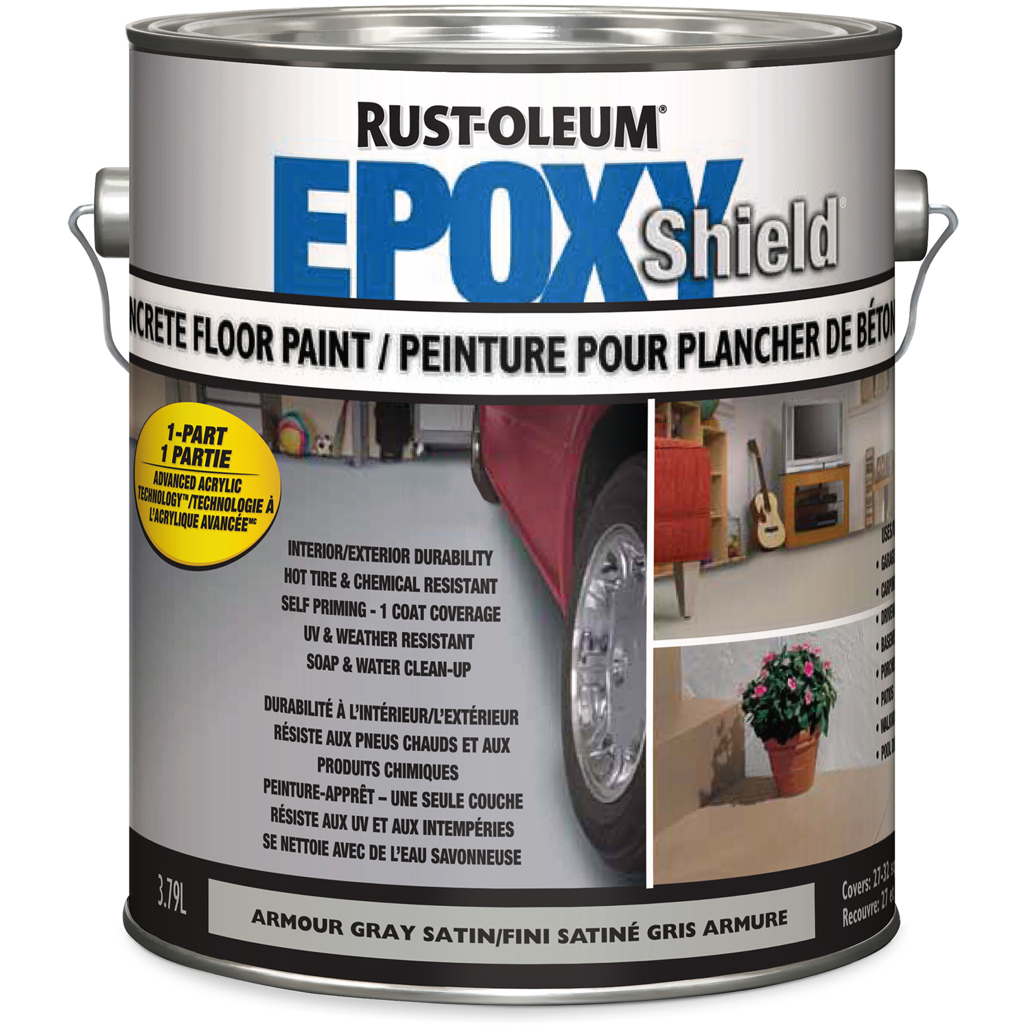 Peinture de plancher en béton EpoxyShieldMD, 3,78 L, À l'eau, Satin, Gris
