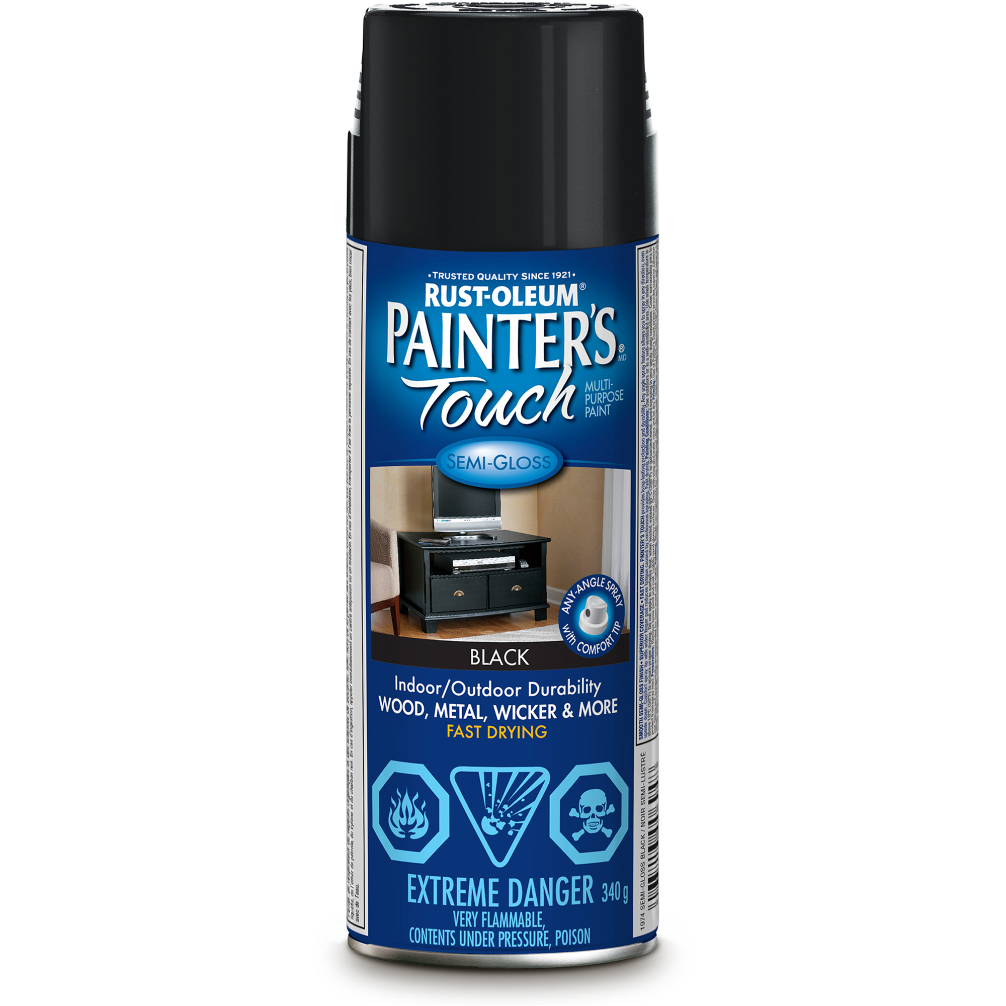 Peinture multi-usages applicable au pinceau Painter’s TouchMD, Noir, Semi-brillant, Canette aérosol