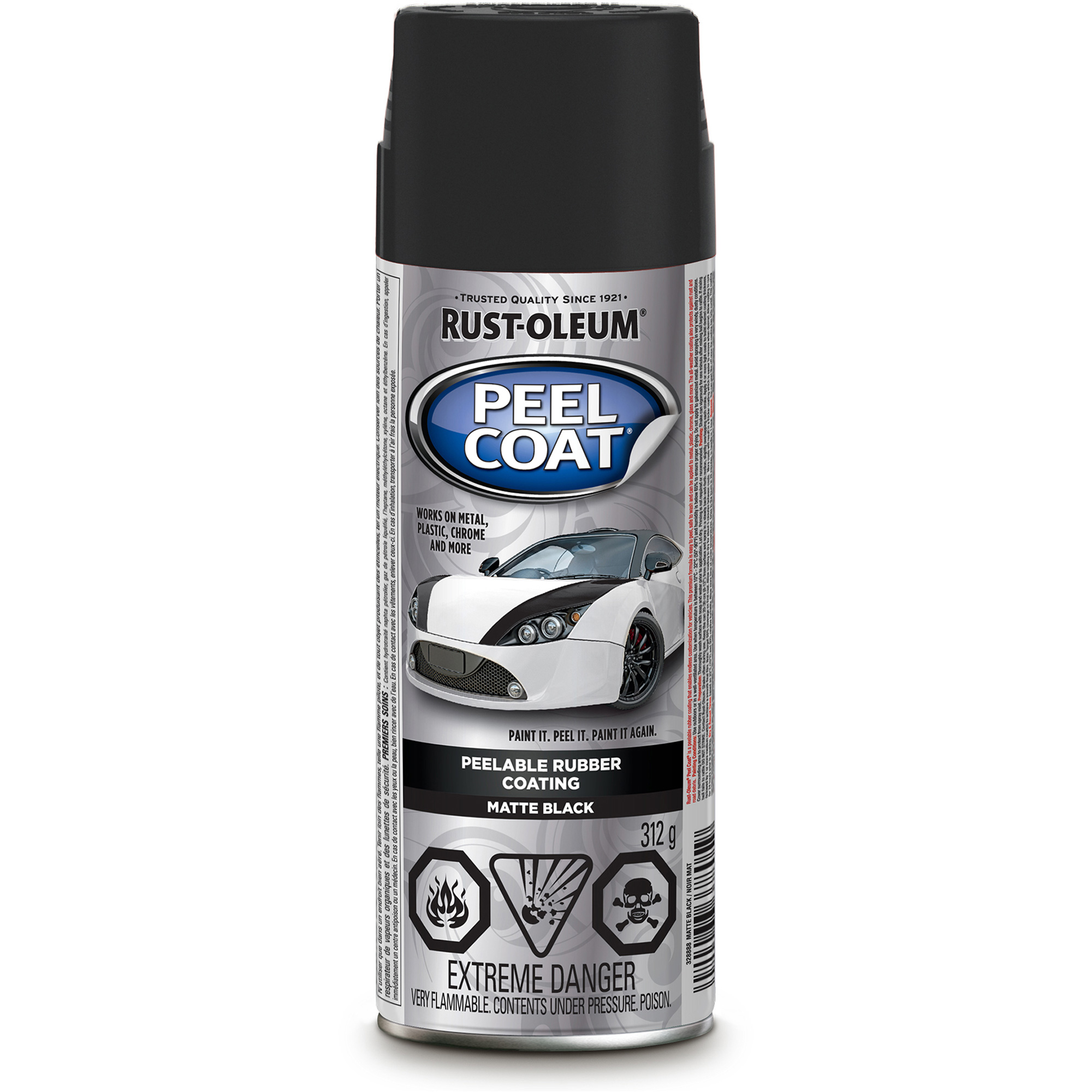Revêtement caoutchouté pelable pour automobile, Noir, Très mat, Canette aérosol