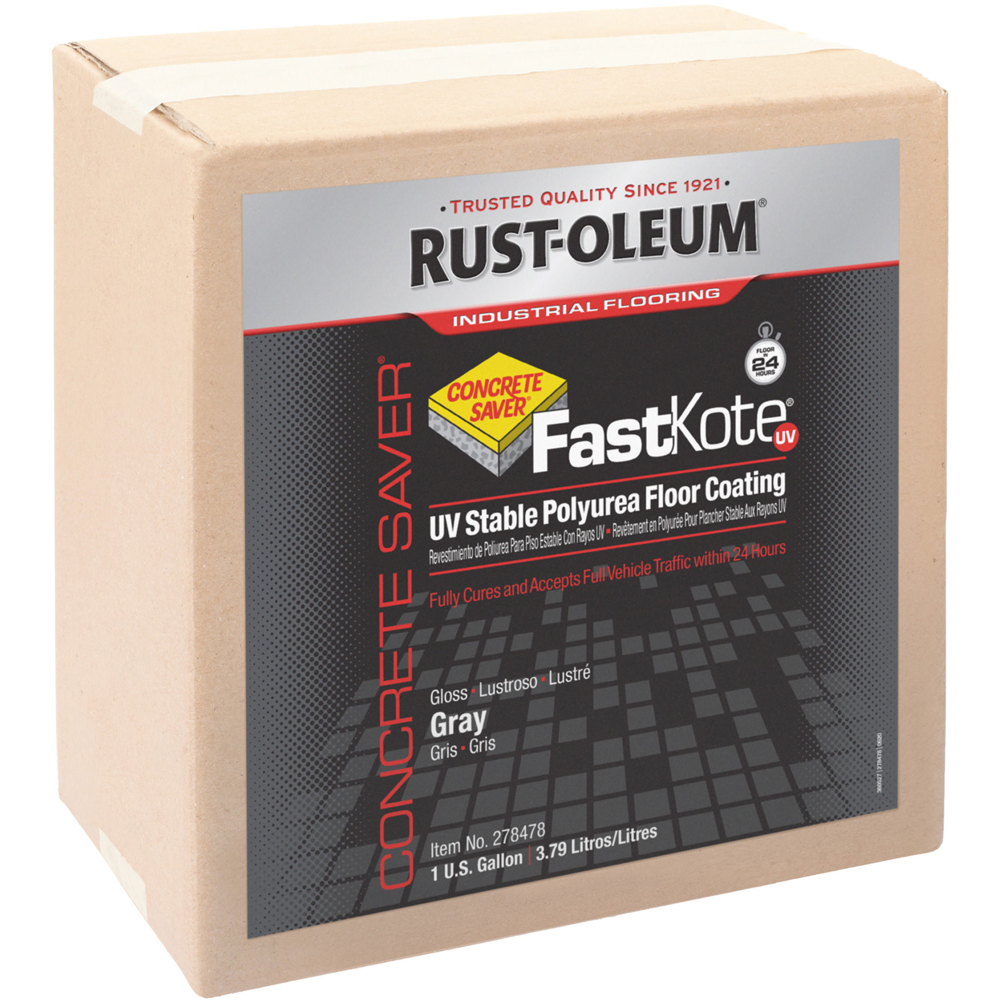 Revêtement de plancher à base de polyrésine stable aux UV FastKoteMD, 1 gal., À l'uréthane, Très brillant, Gris
