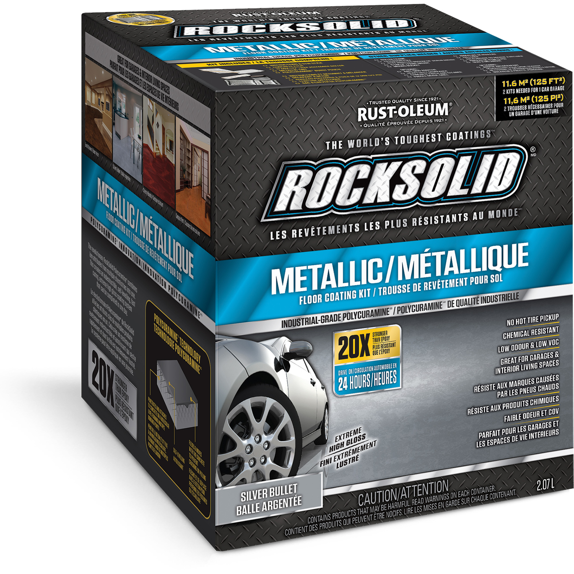 Revêtement de plancher métallique RockSolidMD, À solvants, Très brillant, Argent/Aluminium