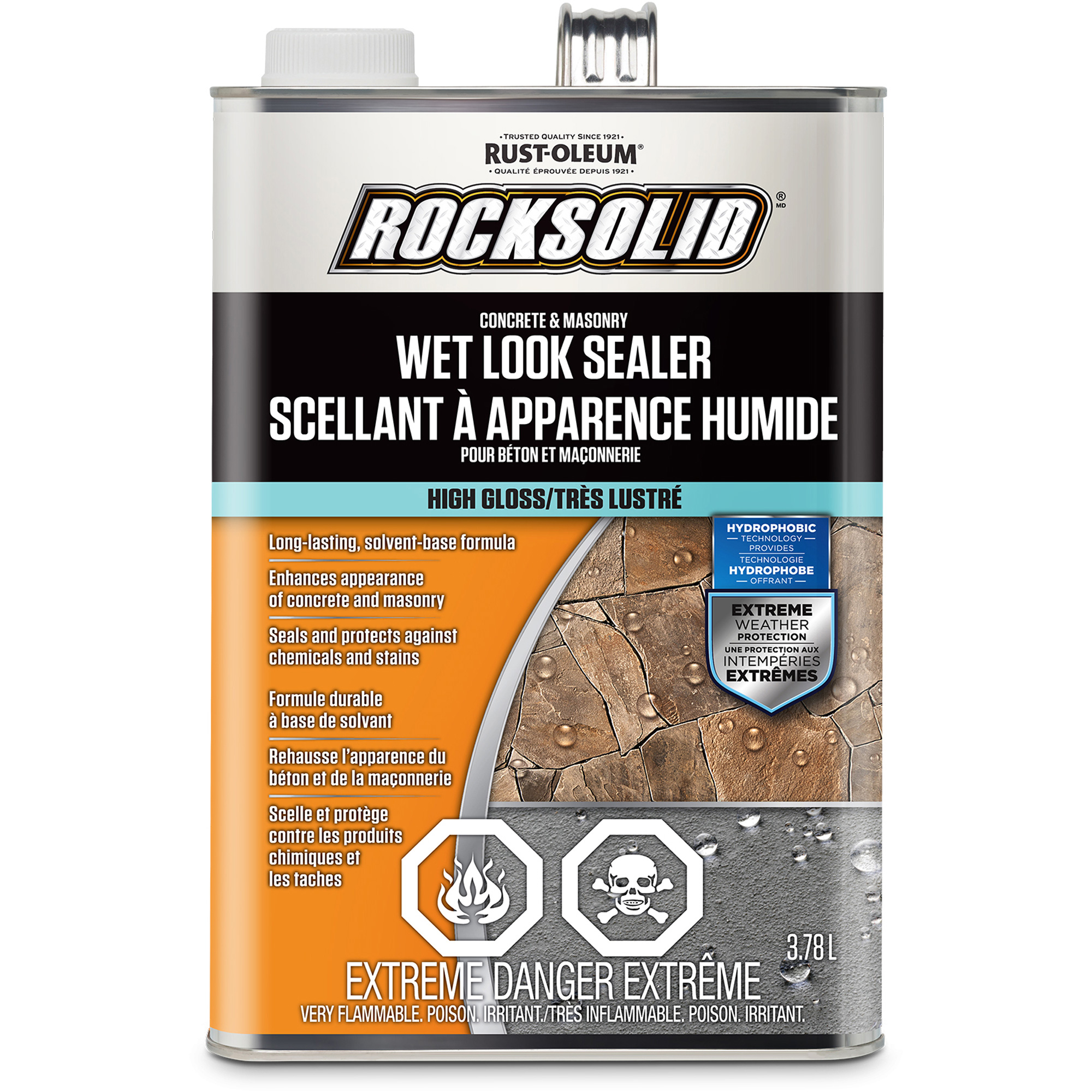 Scellant d’apparence mouillée RockSolidMD, 3,78 L, À solvants, Très brillant, Transparent