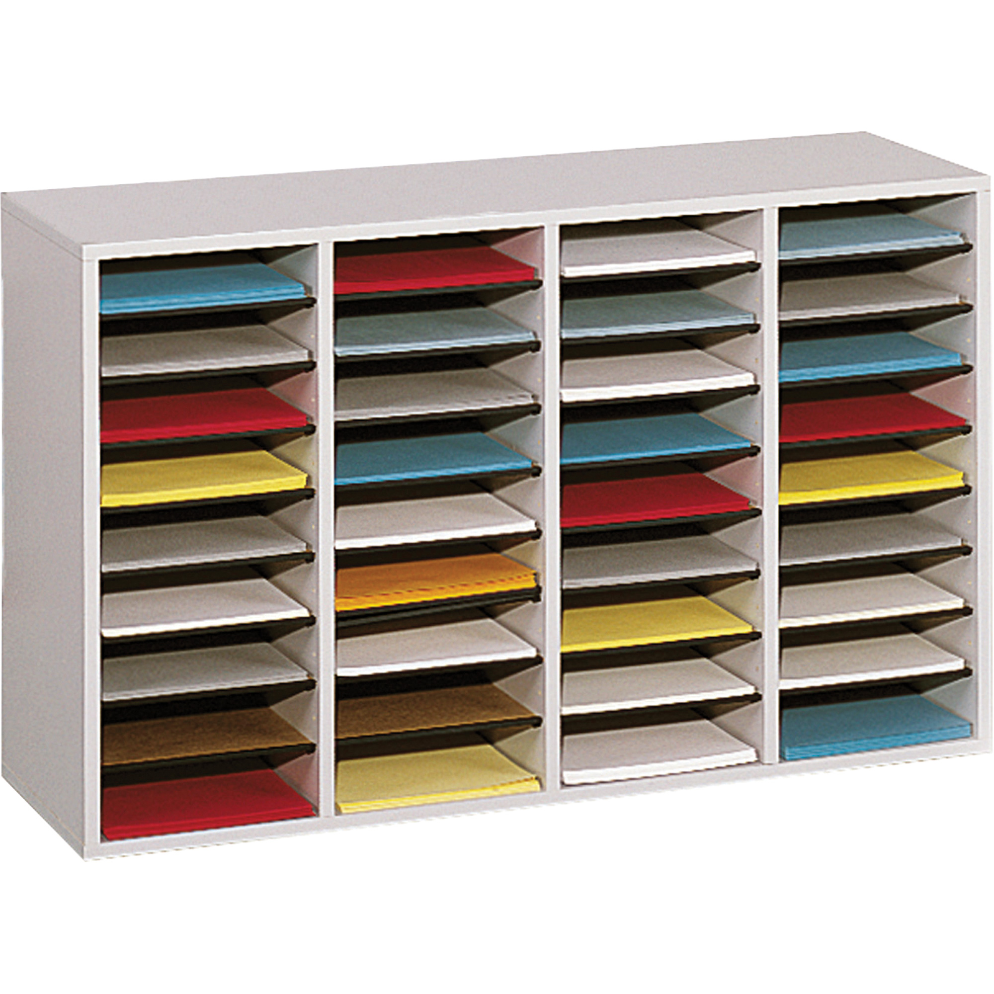 Casier à compartiments réglable pour documentation, Stationnaire, 36 fentes, Bois, 39-1/4" la x 11-3/4" p x 24" h