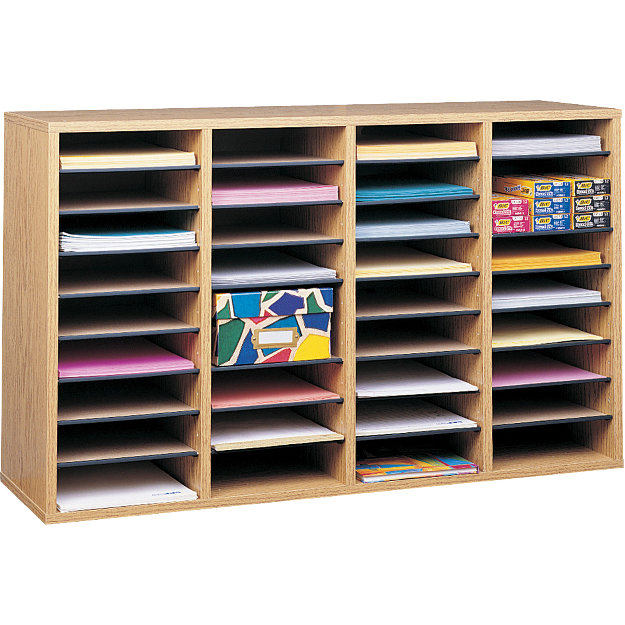 Casier à compartiments réglable pour documentation, Stationnaire, 36 fentes, Bois, 39-1/4" la x 11-3/4" p x 24" h