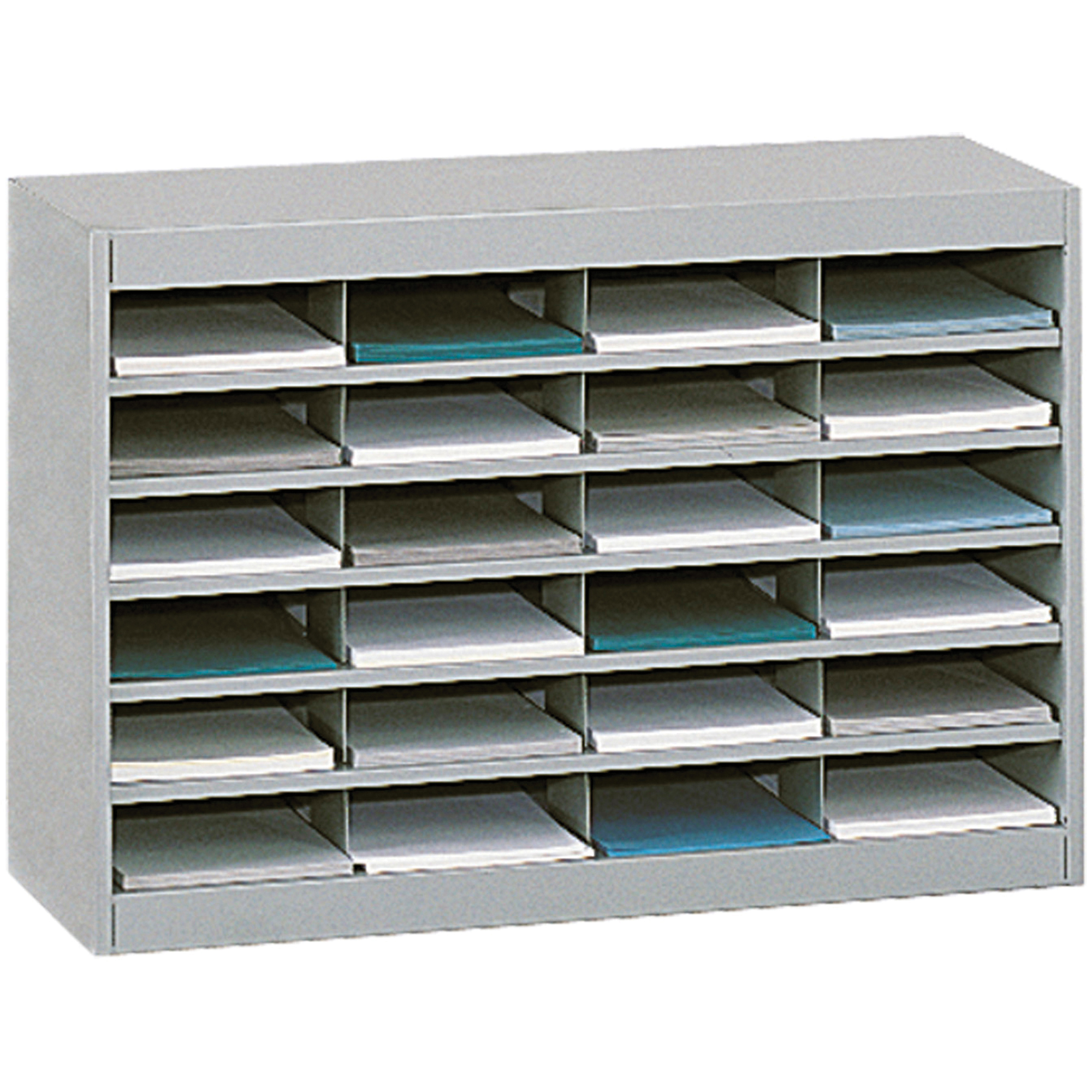 Casiers pour documentation à service intensif, Stationnaire, 24 fentes, Acier, 37-1/2" la x 12-3/4" p x 25-3/4" h
