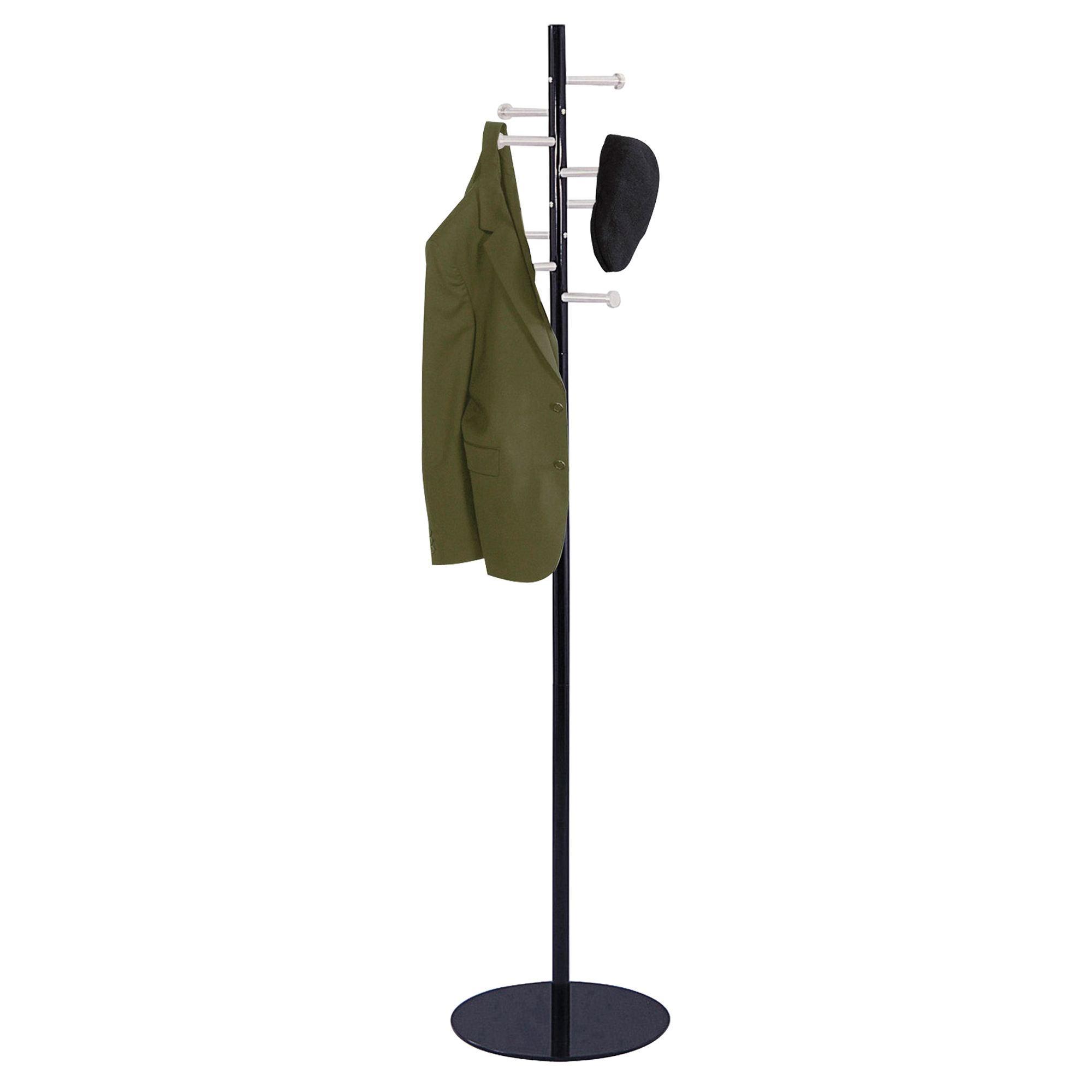 Porte-manteau de style tête de clou, 67" ha, Noir, 8 Crochet(s)