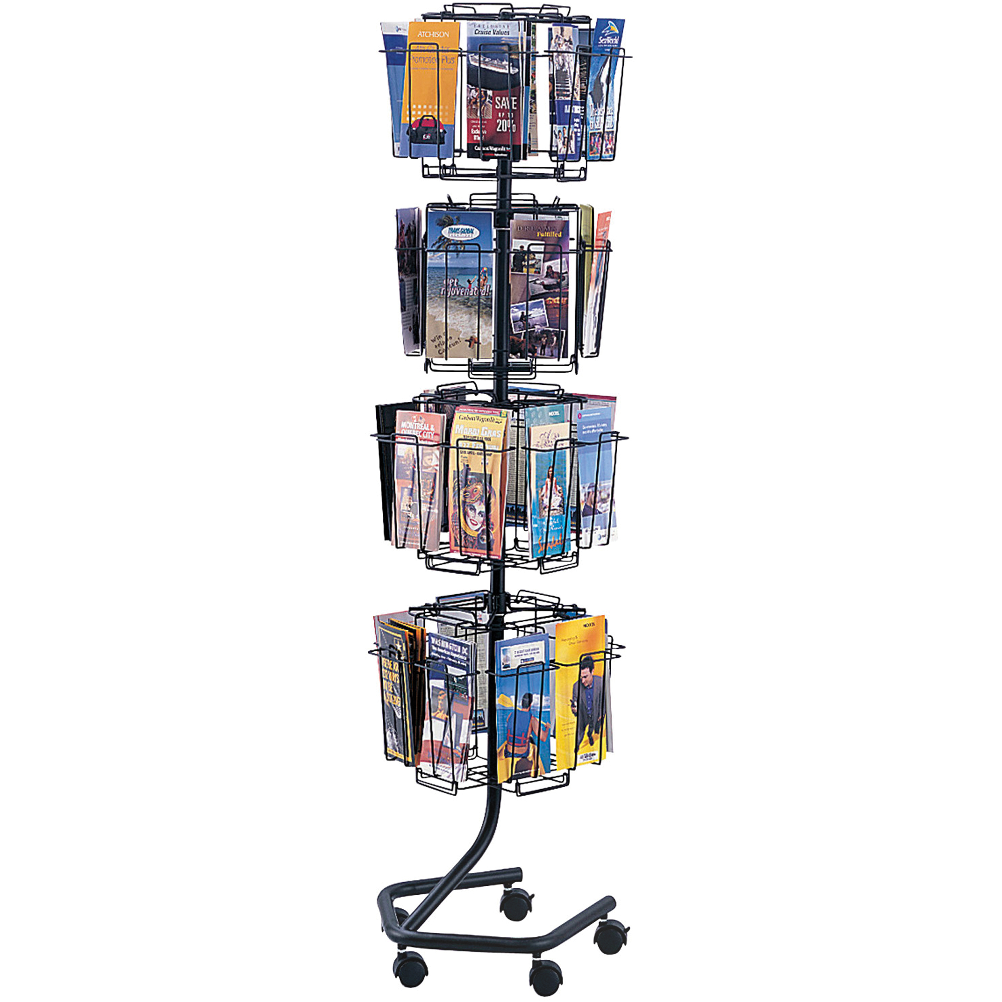 Présentoirs pivotants pour documentation, Rotatif, 32 fentes, Fil métallique, 15" la x 15" p x 60" h