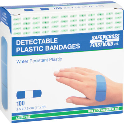 Bandages, Rectangulaire/carrée, 3", Plastique détectable, Stérile