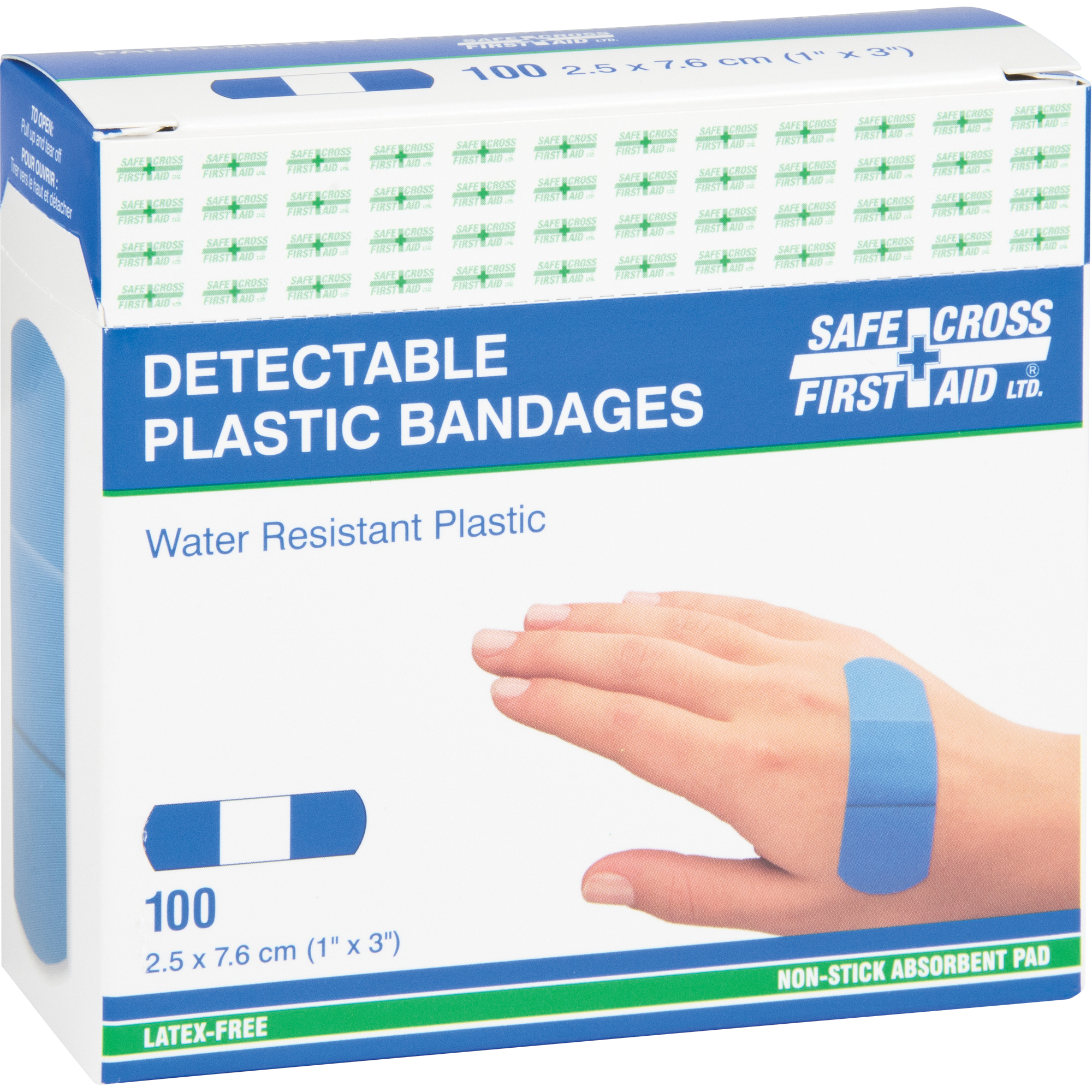 Bandages, Rectangulaire/carrée, 3", Plastique détectable, Stérile