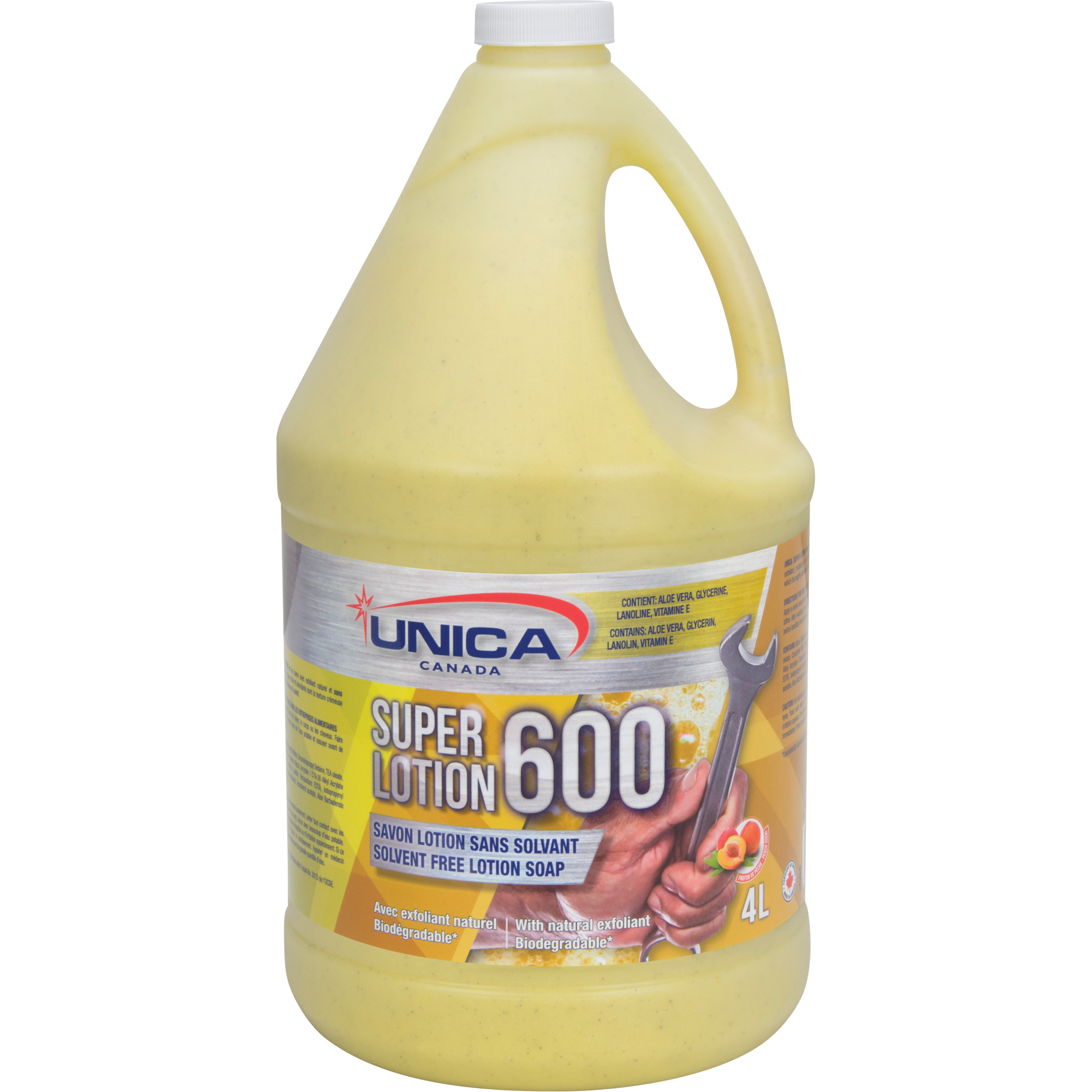 Savon antiseptique Super 600, Pierre ponce, 4 L, Bouteille, Pêche