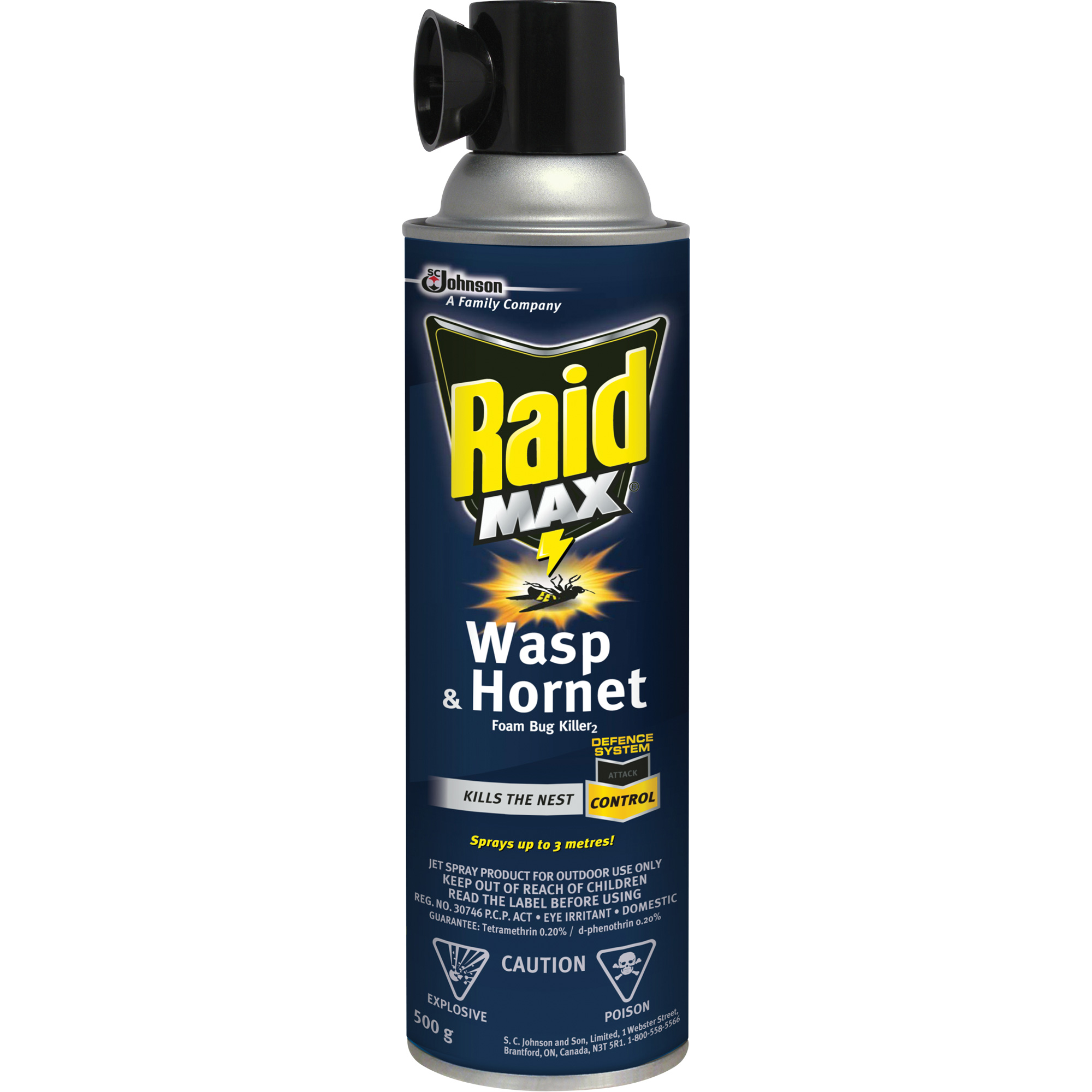 Mousse insecticide contre les guêpes et les frelons RaidMD MaxMD, 500 g, Canette aérosol, À base de solvant