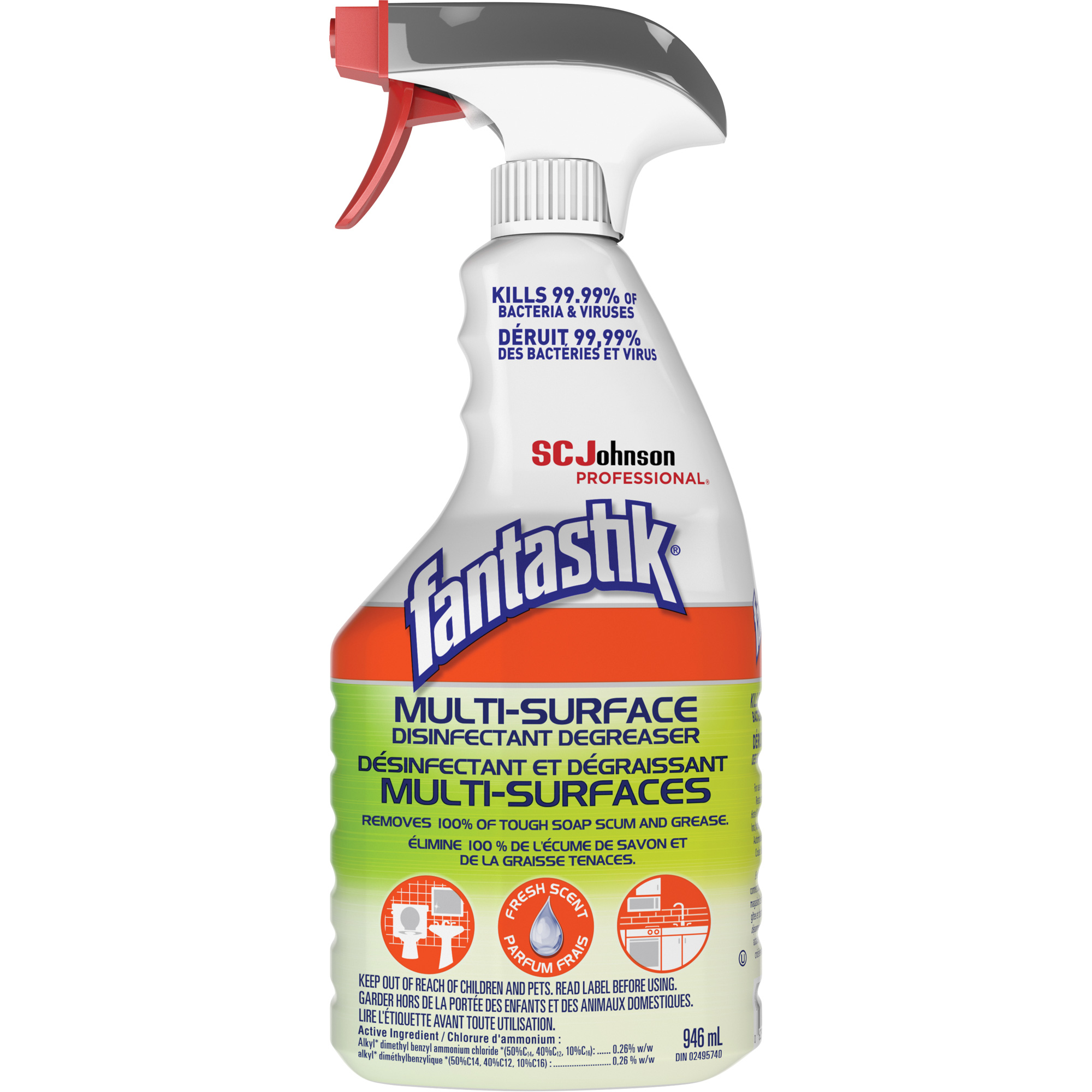 Désinfectant et dégraissant multisurface professionnel FantastikMD, 946 ml, Bouteille à gâchette