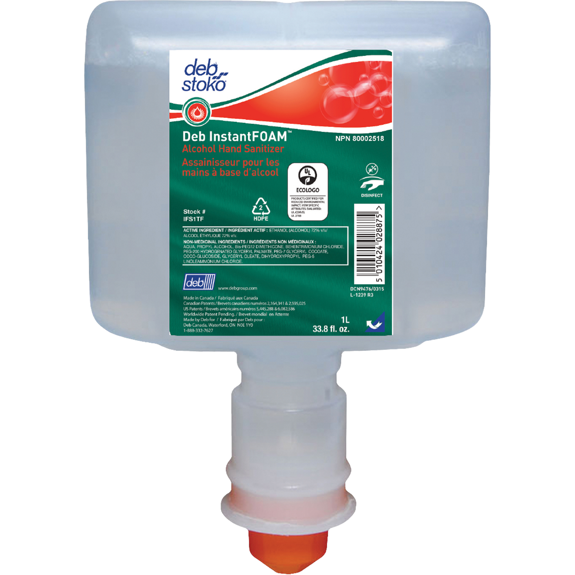 Désinfectant InstantFOAMMD, 1000 ml, Cartouche de recharge, 72 alcool