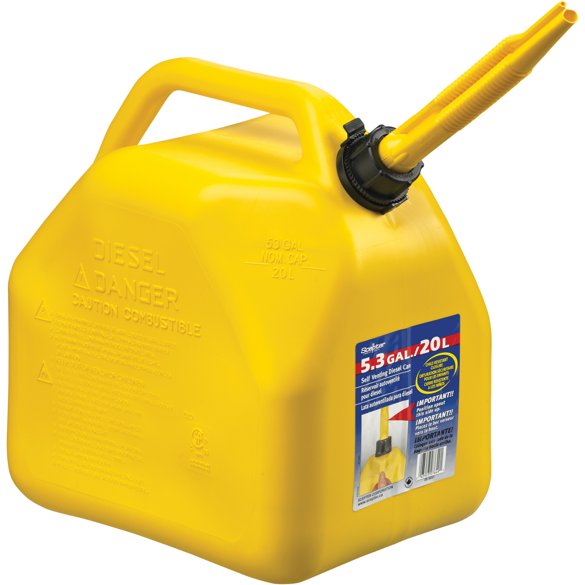 Jerricans, 5,3 gal. US/20,06 L, Jaune, Conformes aux normes CSA/ULC