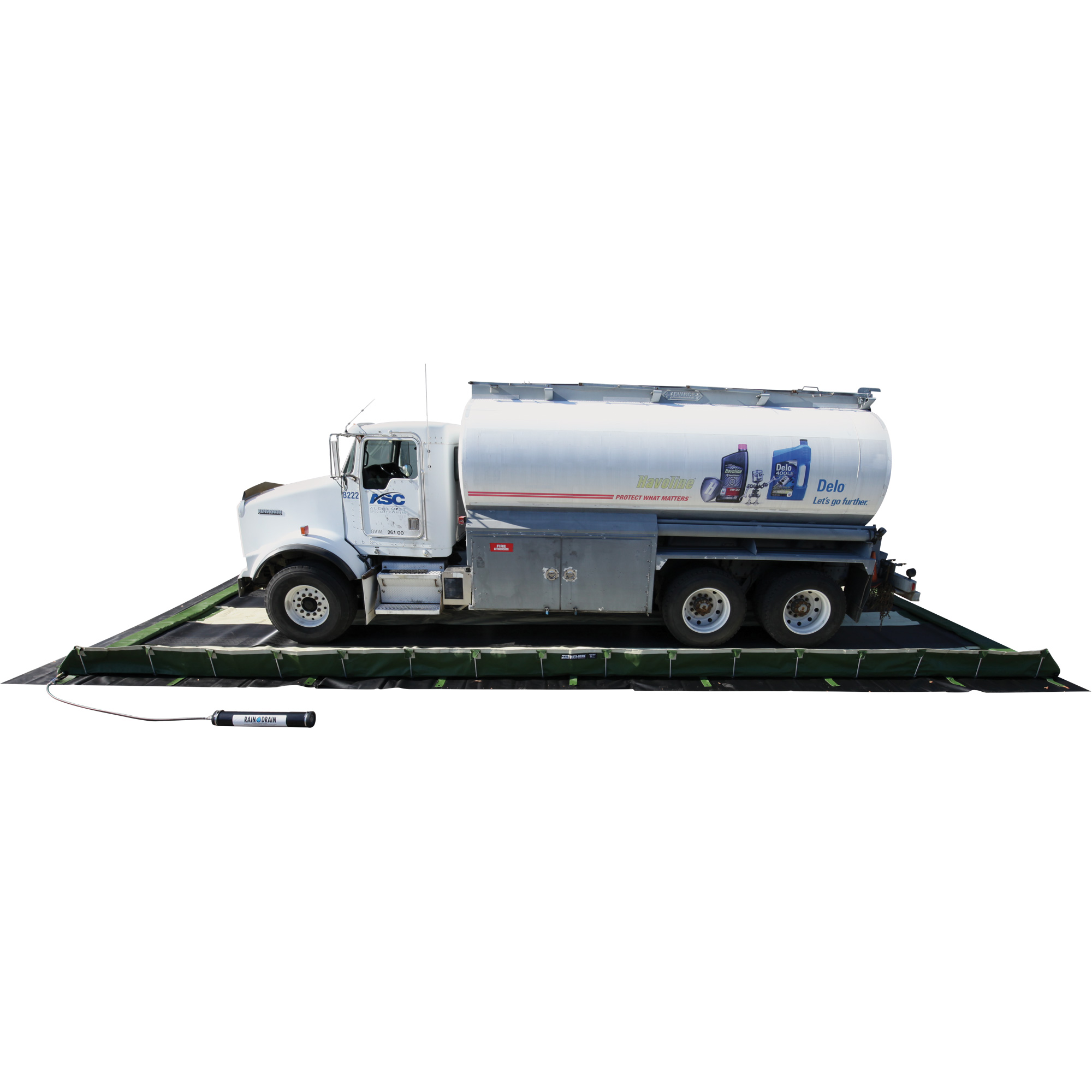 Berme de confinement secondaire pour véhicules Ride-Side BermMC, Capacité 7500 gal. US, 20' la x 40' lo x 15" h, Support en L