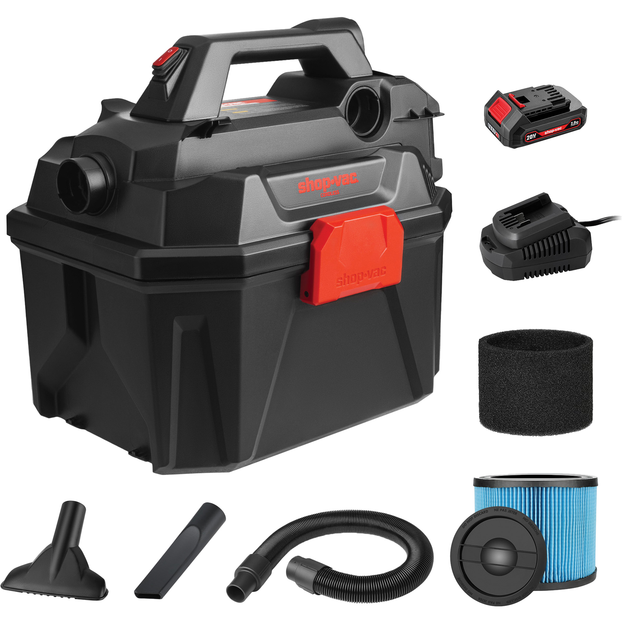 Aspirateur humide/sec sans fil, 20 V, Capacité 2 gal.