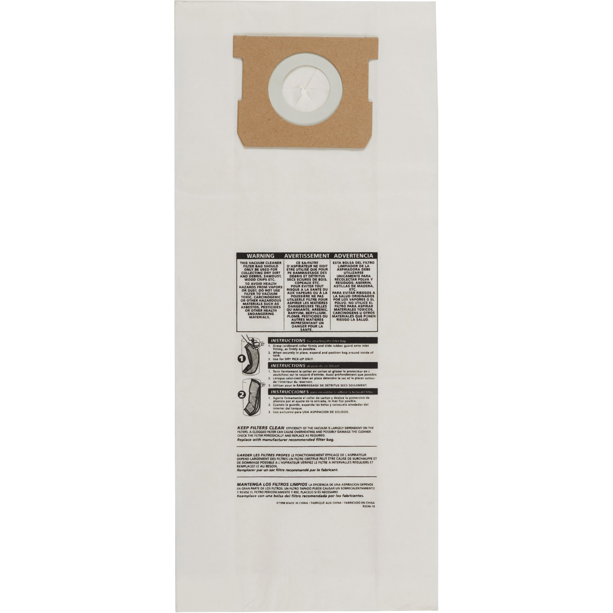 Sacs en papier de type O pour aspirateur mural/Bulldog, 5 gal. US