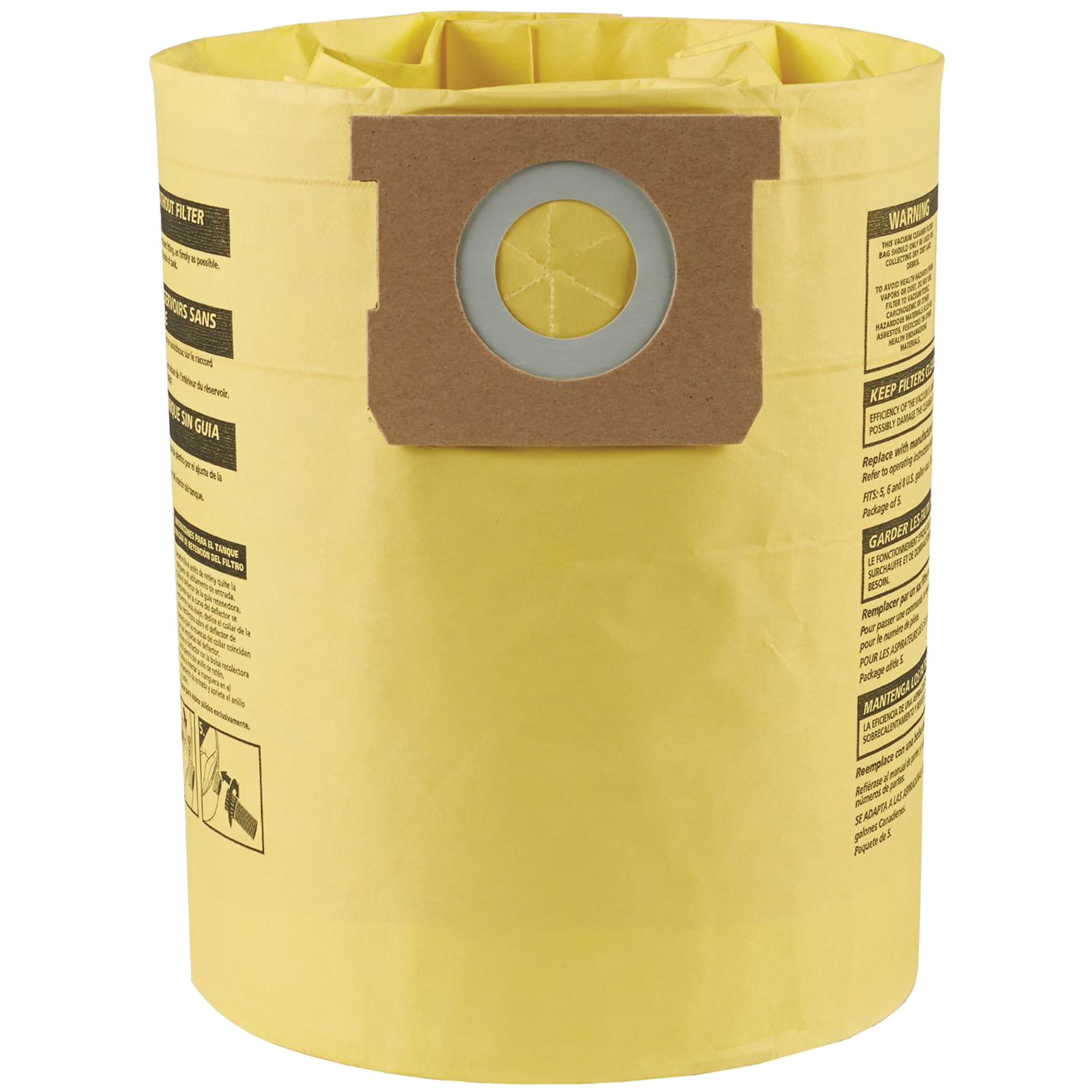 Sacs filtrants pour débris secs jetables à haute efficacité de type H, 5 - 8 gal. US