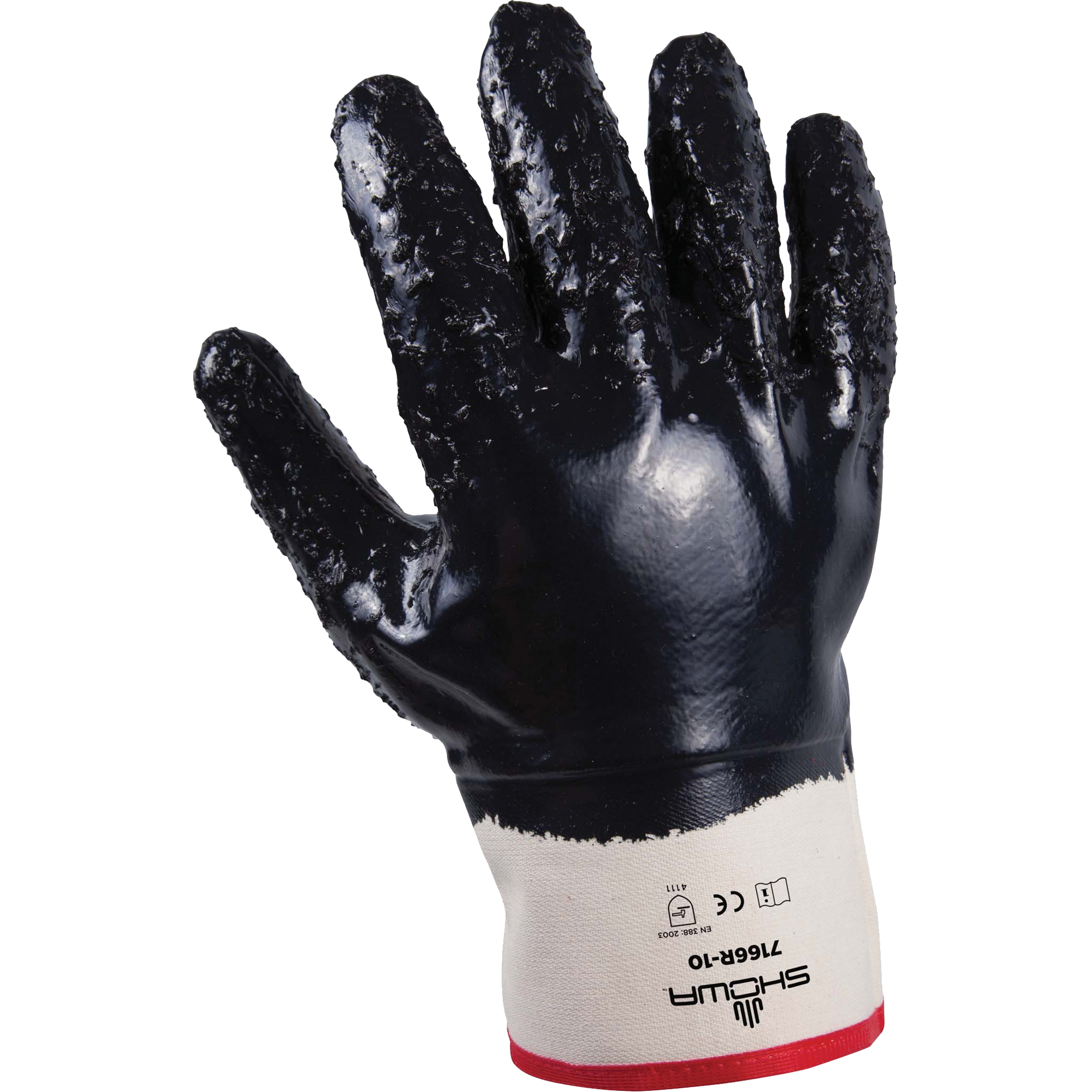 Gants 7166R ShowaMC à prise rugueuse, 10/T-Grand, Rêvetement Mousse de nitrile, Enveloppe en Jersey/Coton