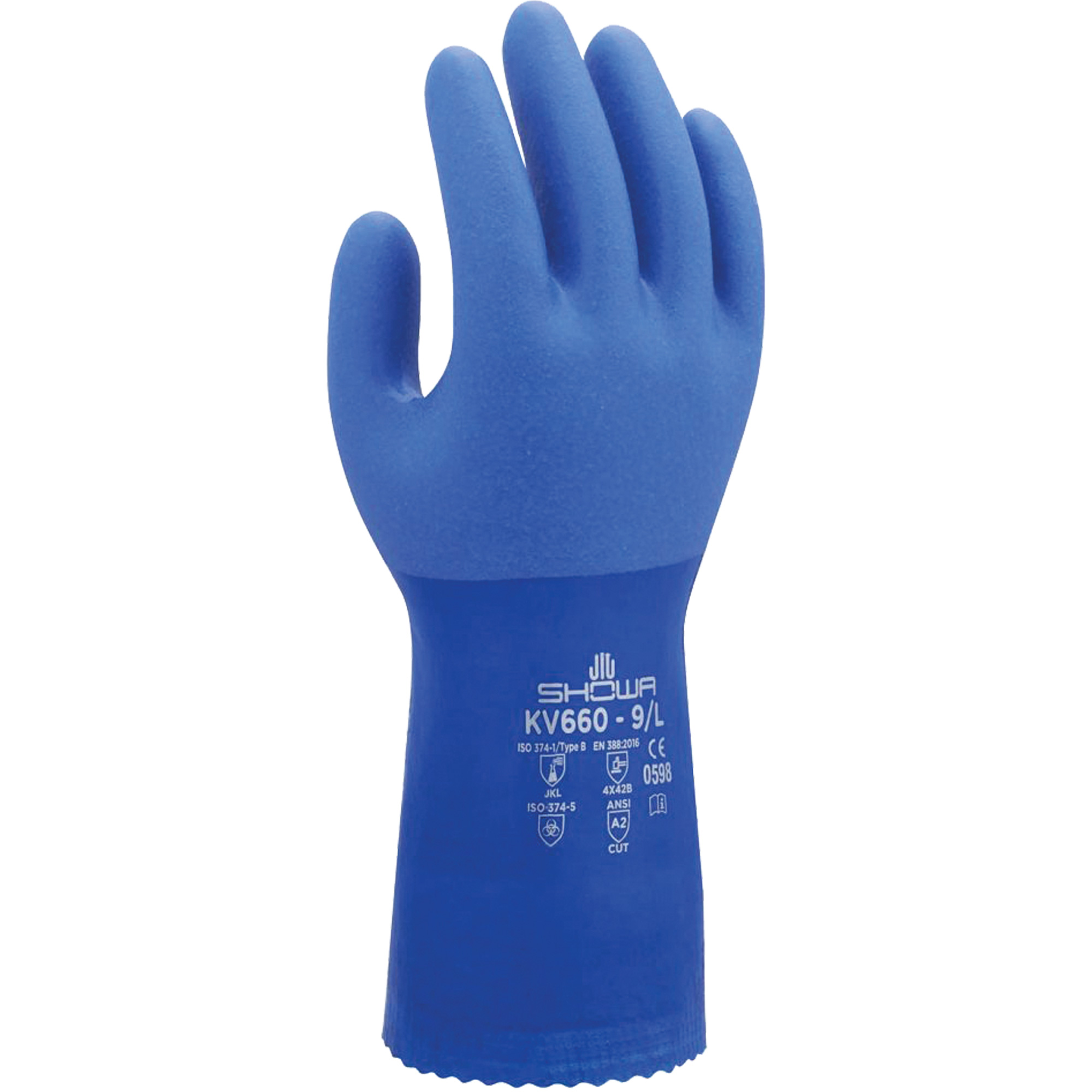 Gants résistant aux coupures et aux produits chimiques ATLAS KV660, Taille Grand/9, Calibre 12, Revêtement PVC, Enveloppe en KevlarMD, ASTM ANSI niveau A2/EN 388 niveau B