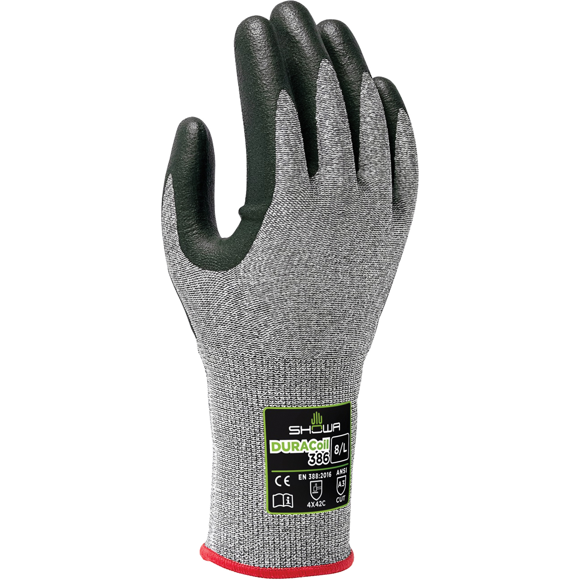 Gants résistants aux coupures 386, Taille Grand/8, Calibre 13, Revêtement Nitrile, Enveloppe en PEHP, ANSI/ISEA 105 niveau 3/EN 388 niveau C