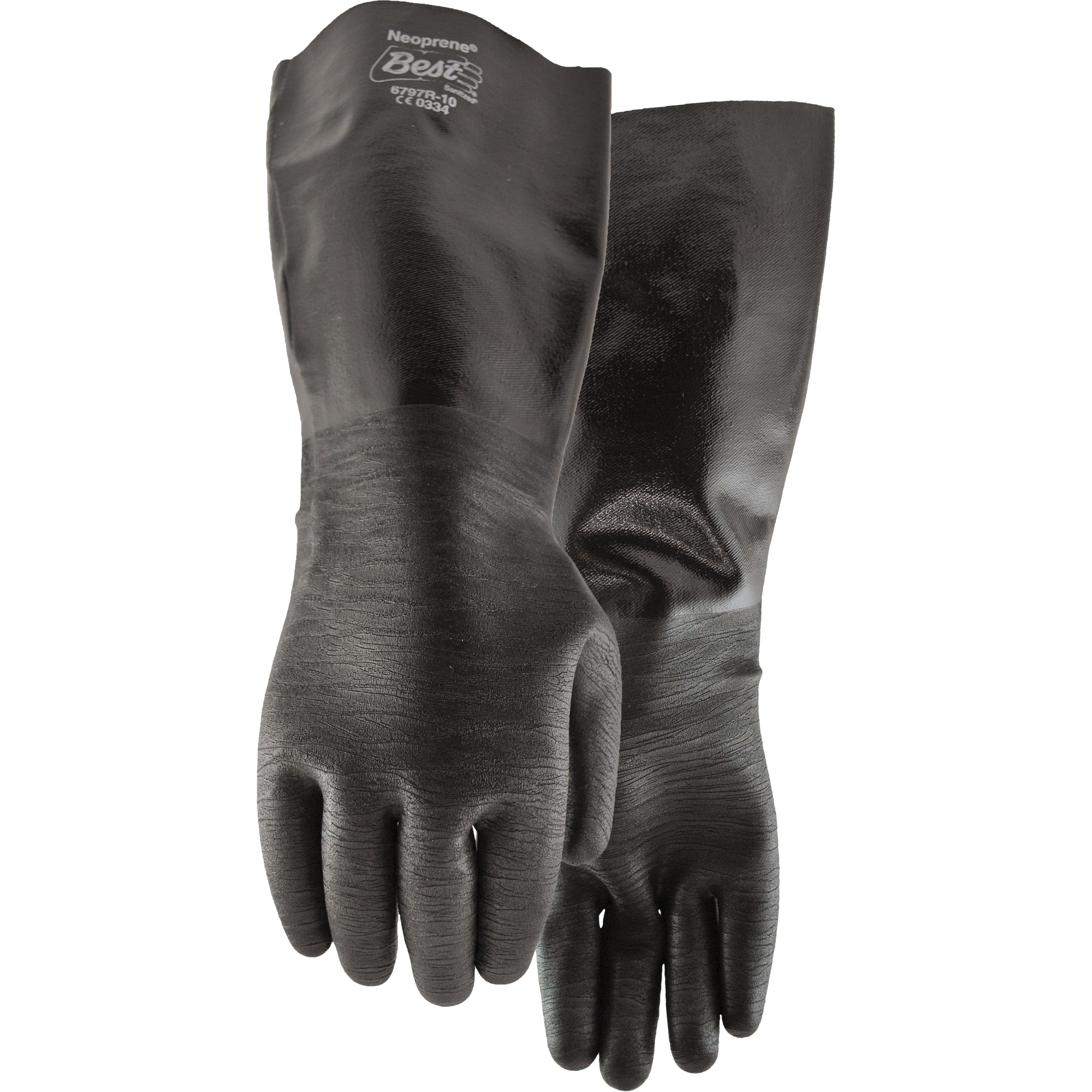 Gants résistants aux produits chimiques, Taille Grand/10, 18" lo, Néoprène, Doublure en Coton, 84-mil