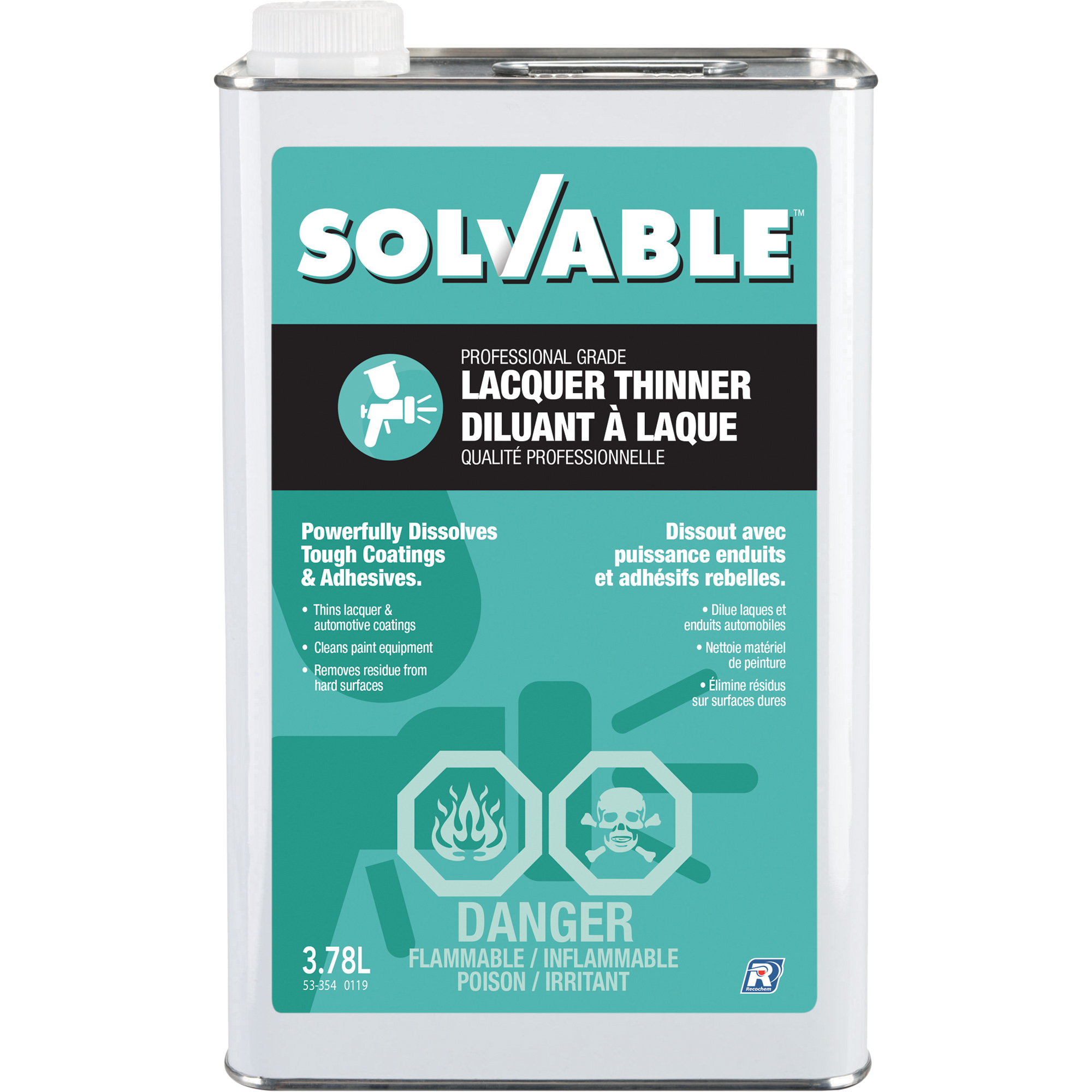 Diluant à lacque de calibre professionnel, Bidon rectangulaire, 3,78 L