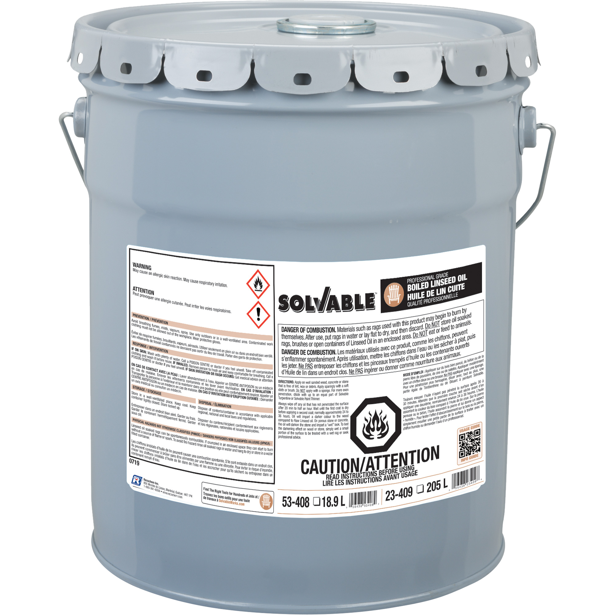 Huile de lin bouillie, Seau, 18,9 L Volume net