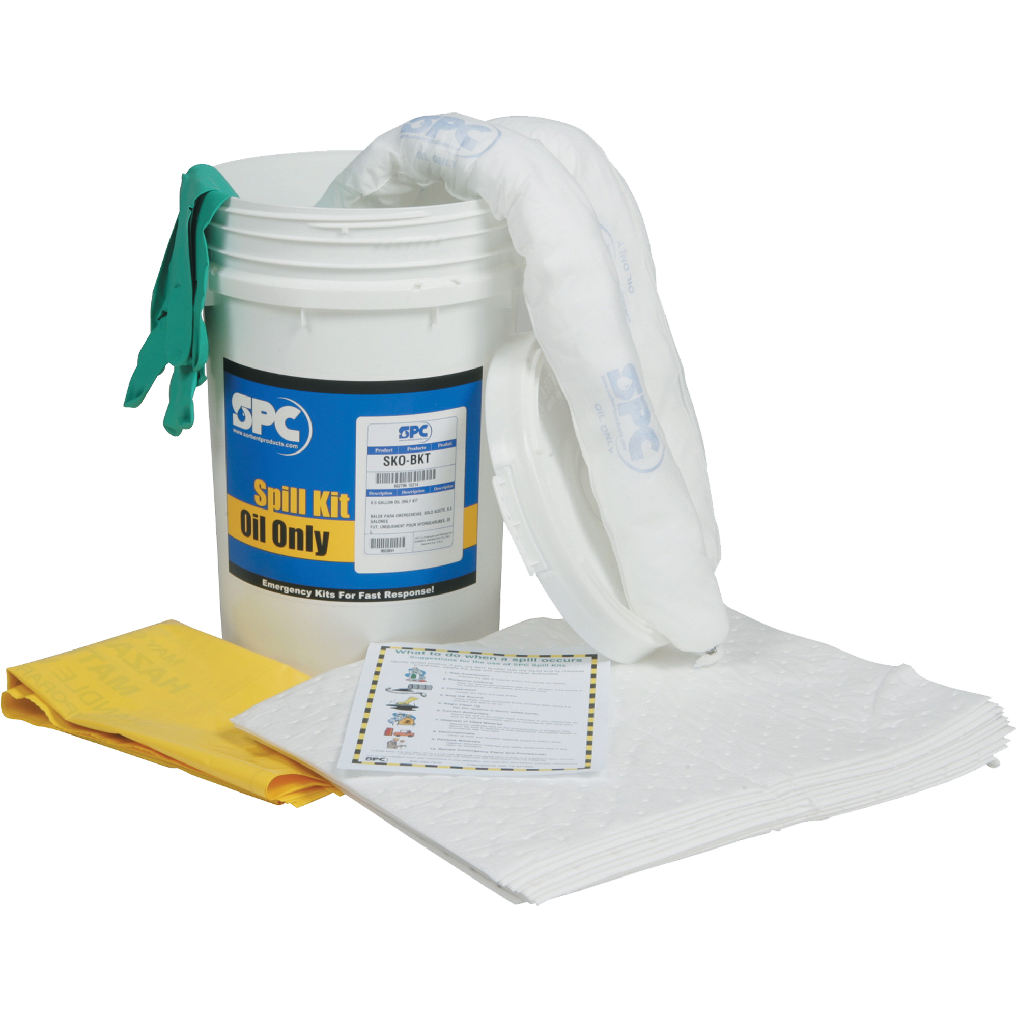 Trousse de lutte contre les déversements, Huile seulement, Seau, Absorbance de 10 gal. US