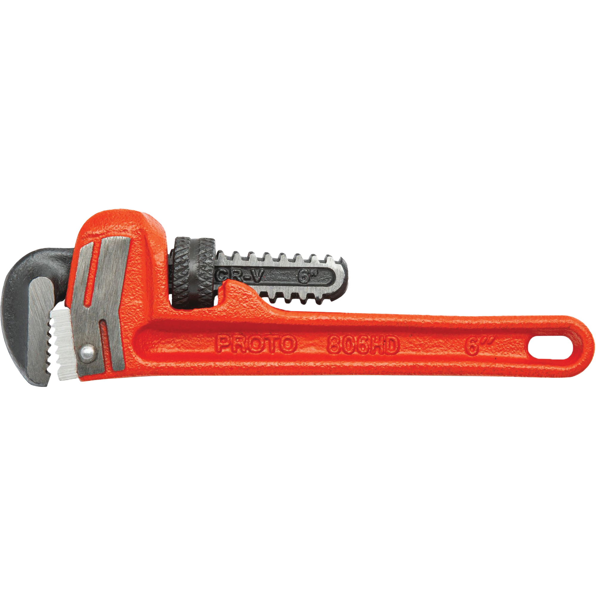 Clé à tuyau en fonte robuste, Cap des mâchoires 3/4", Longueur 6", Fini Revêtement en poudre, Prise Aucune